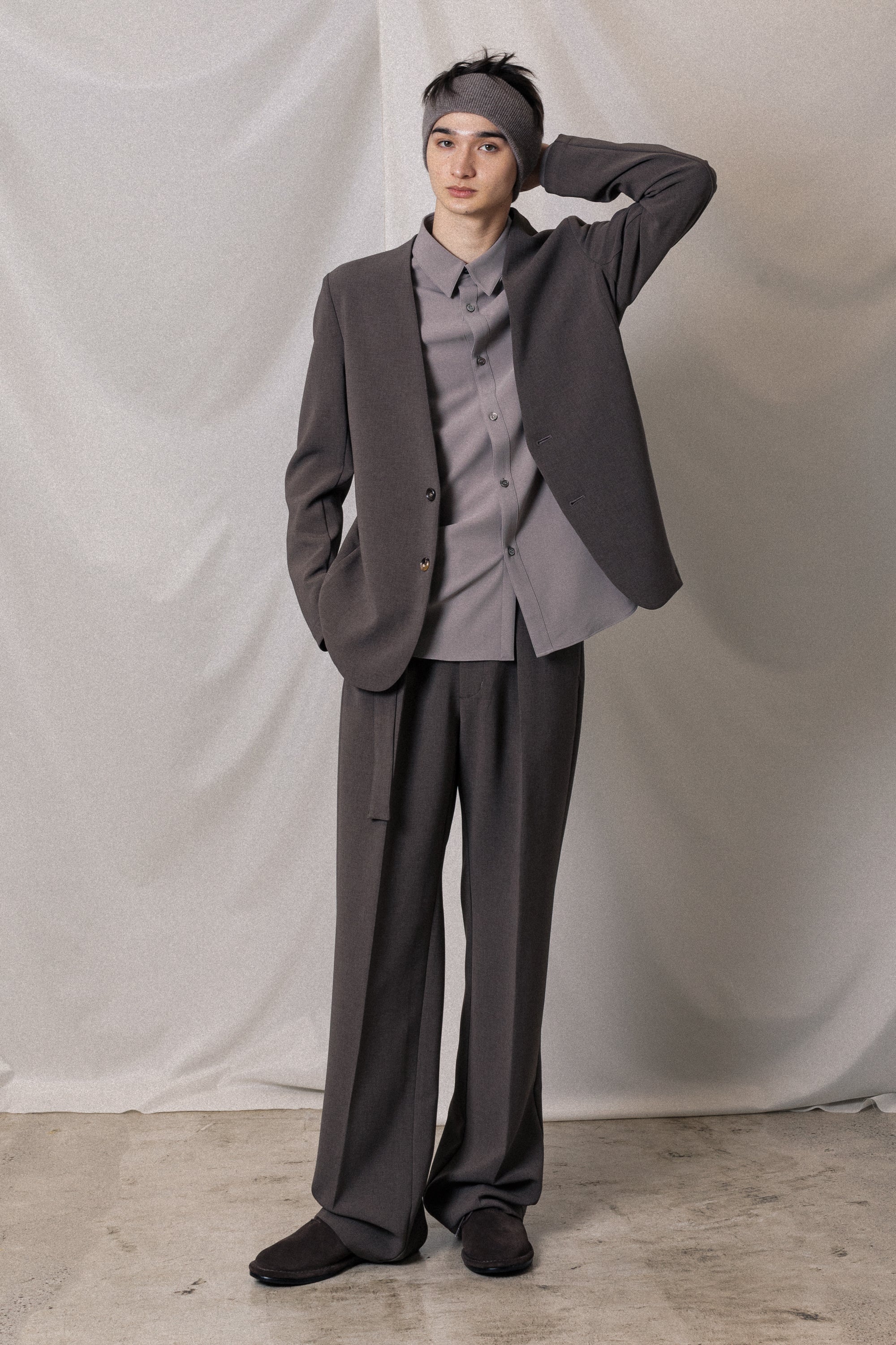 AG52-075 ポリエステルストレッチダブルクロス ノーカラージャケット