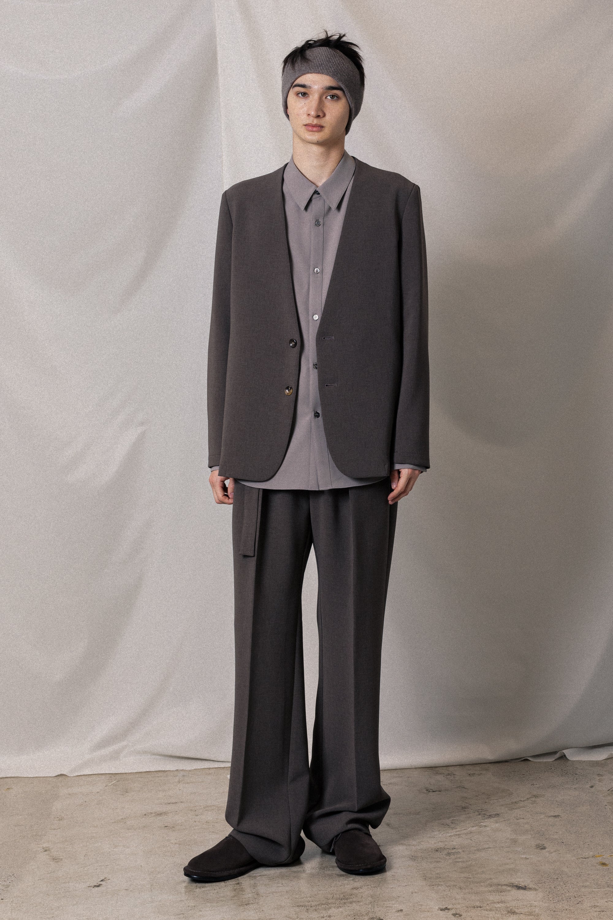 AG52-075 ポリエステルストレッチダブルクロス ノーカラージャケット