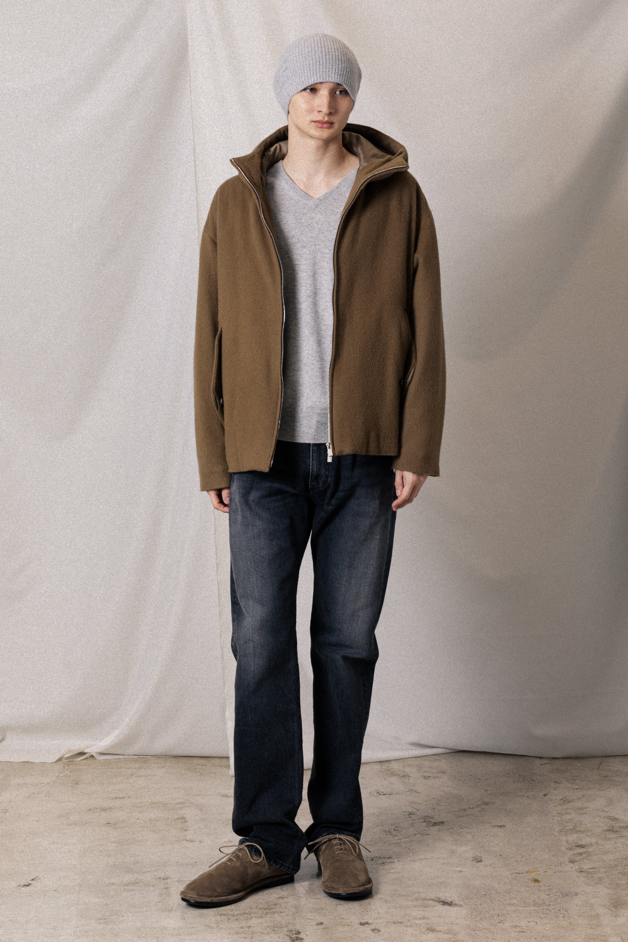 AB52-043 ウールシャギー パディングフードジャケット