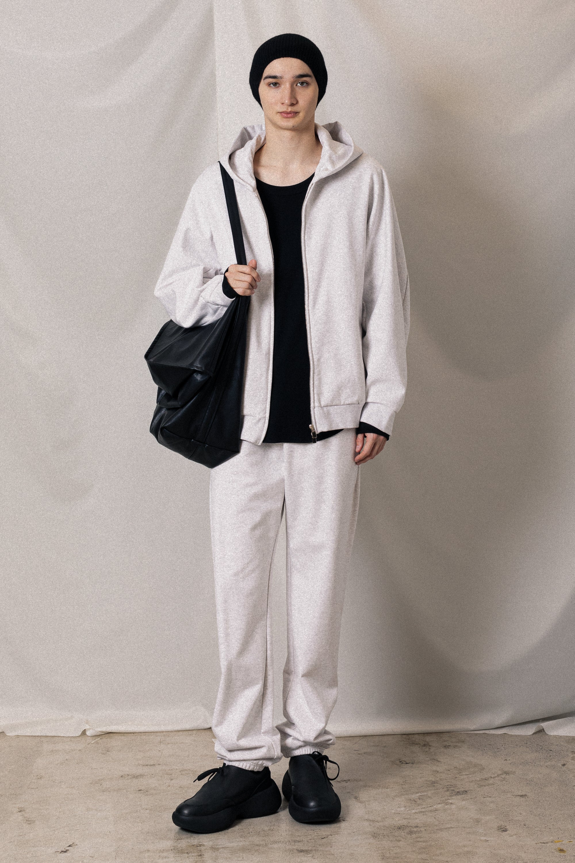 AJ52-051 コットンストレッチテリー オーバーサイズジップアップフーディ