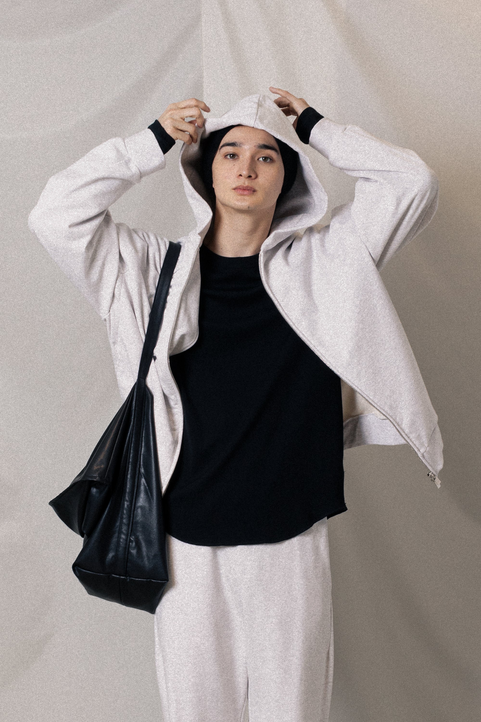 AJ52-051 コットンストレッチテリー オーバーサイズジップアップフーディ