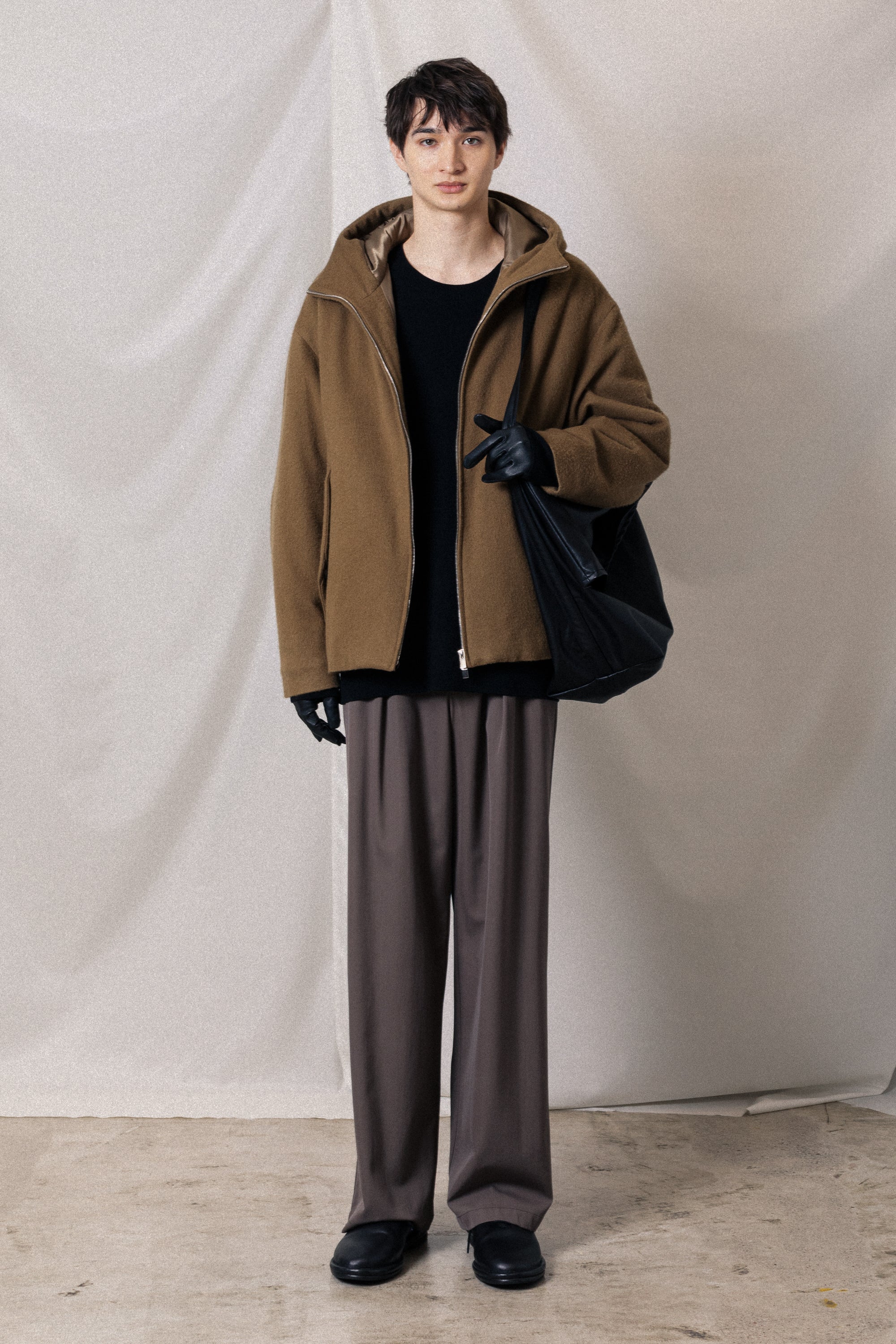 AB52-043 ウールシャギー パディングフードジャケット