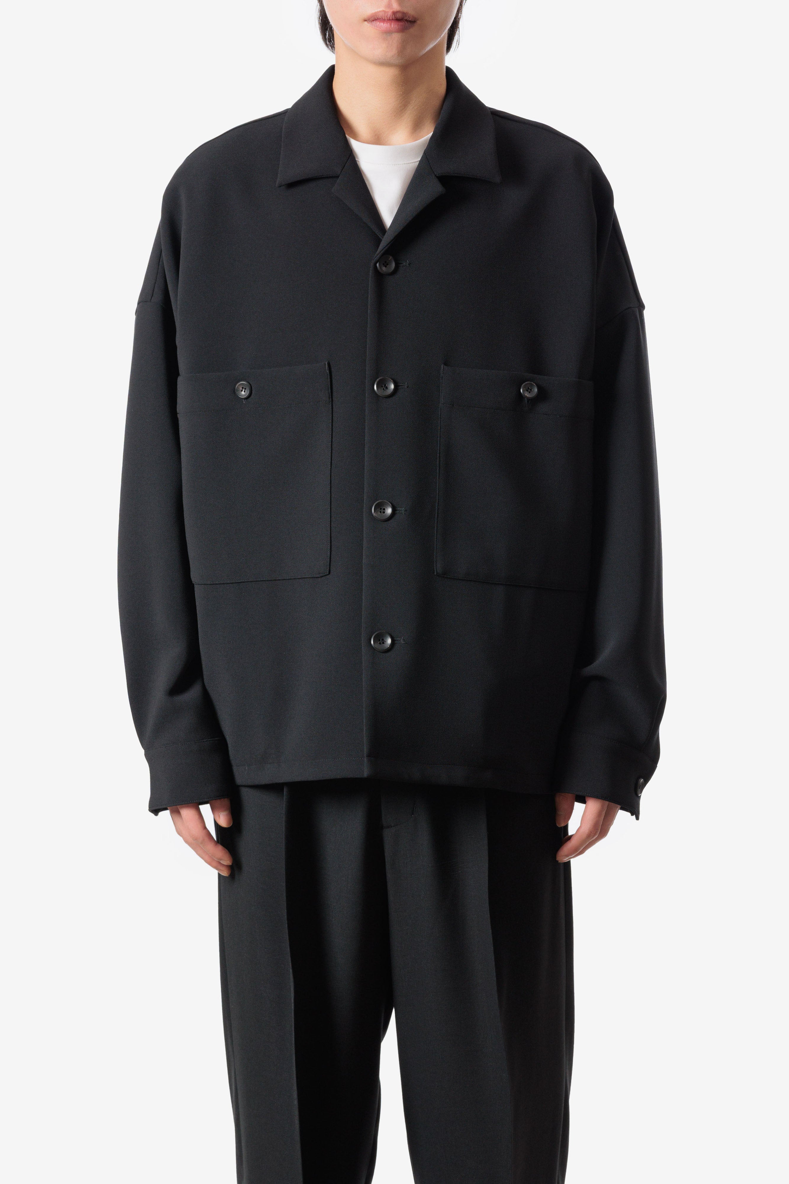 ポリエステルライトトロ オーバーサイズシャツブルゾン〔AB61-100〕