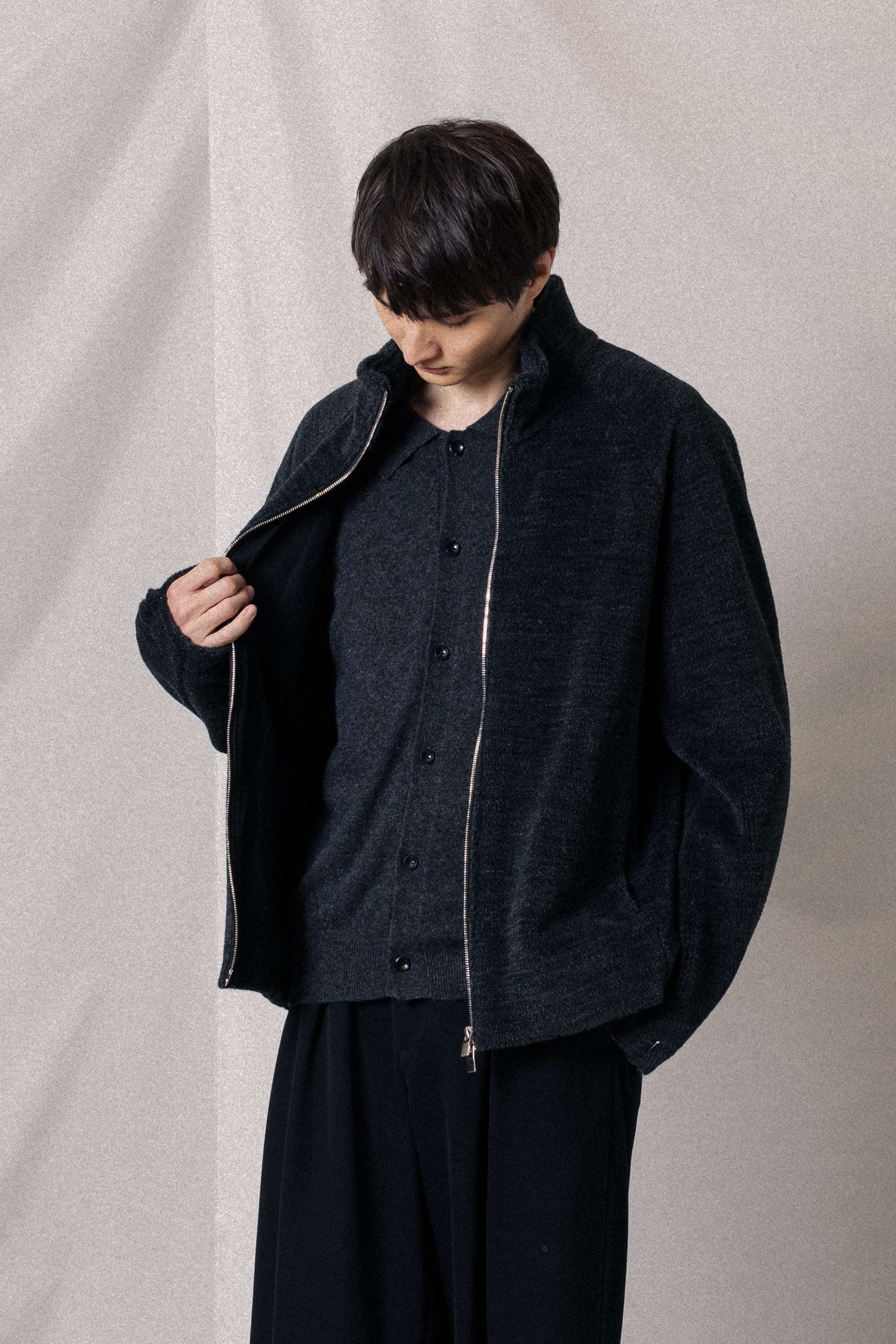 AB52-028 ウールアルパカボア ジップアップブルゾン
