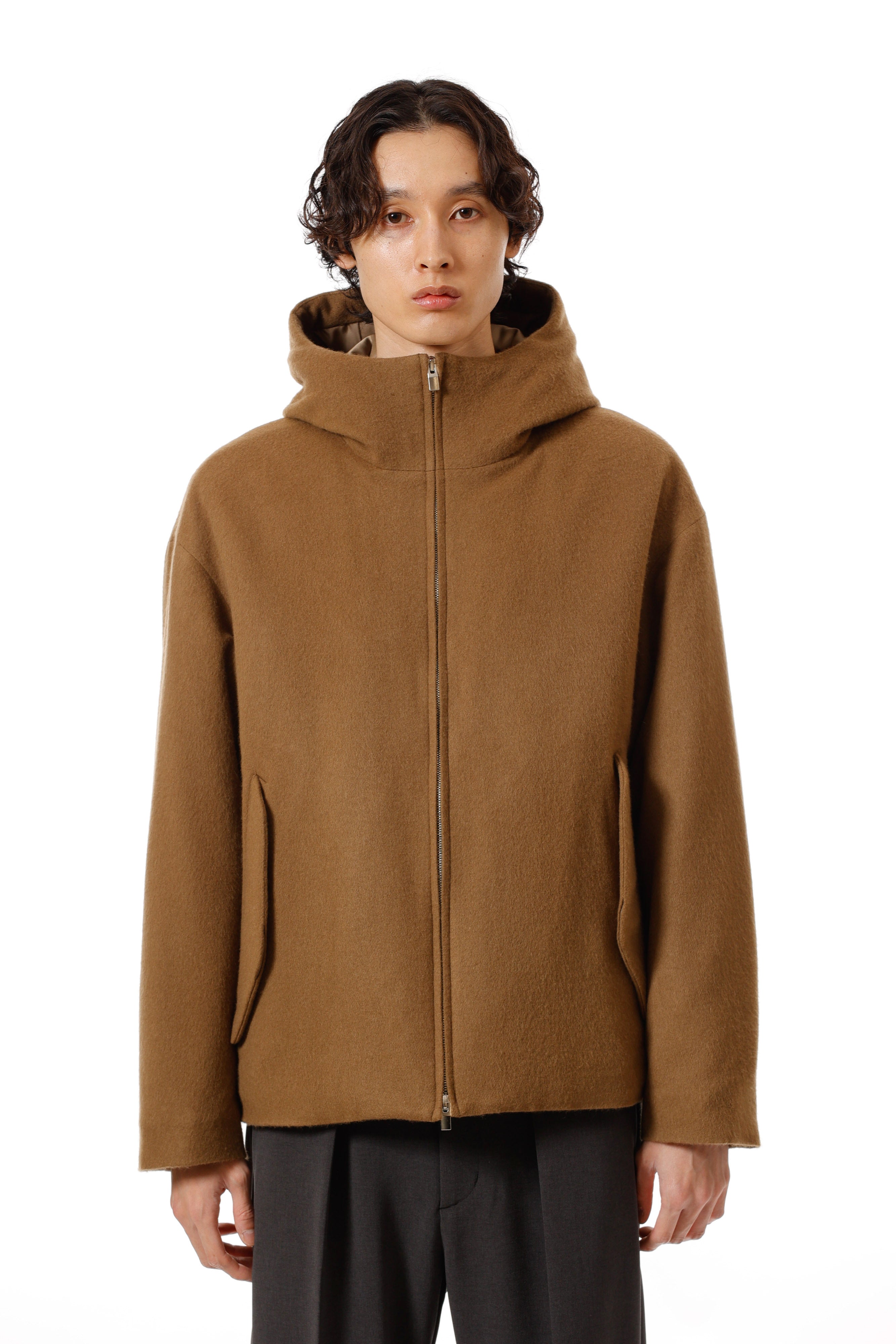 AB52-043 ウールシャギー パディングフードジャケット