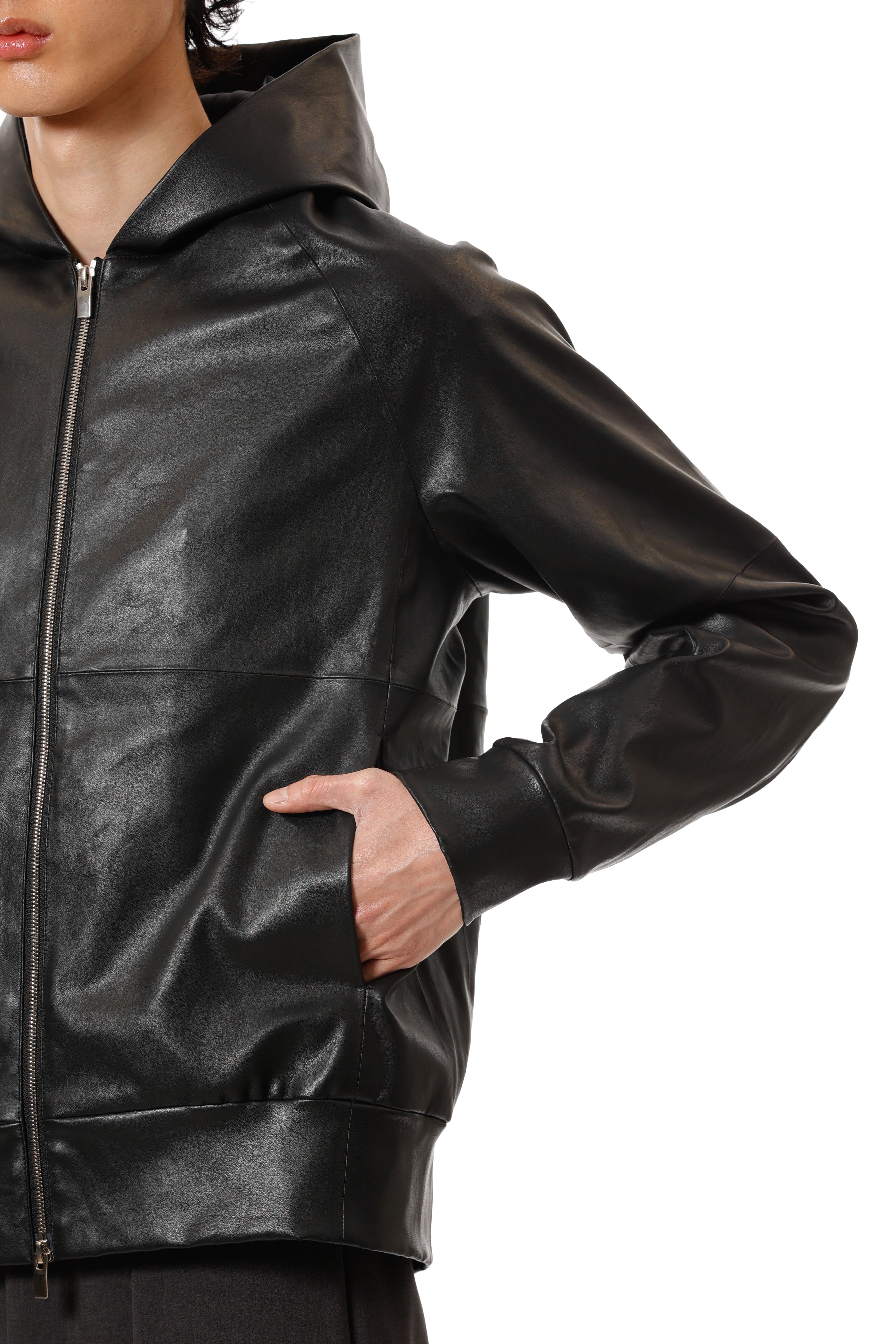 AB52-061 ストレッチシープレザー ジップアップフーディ