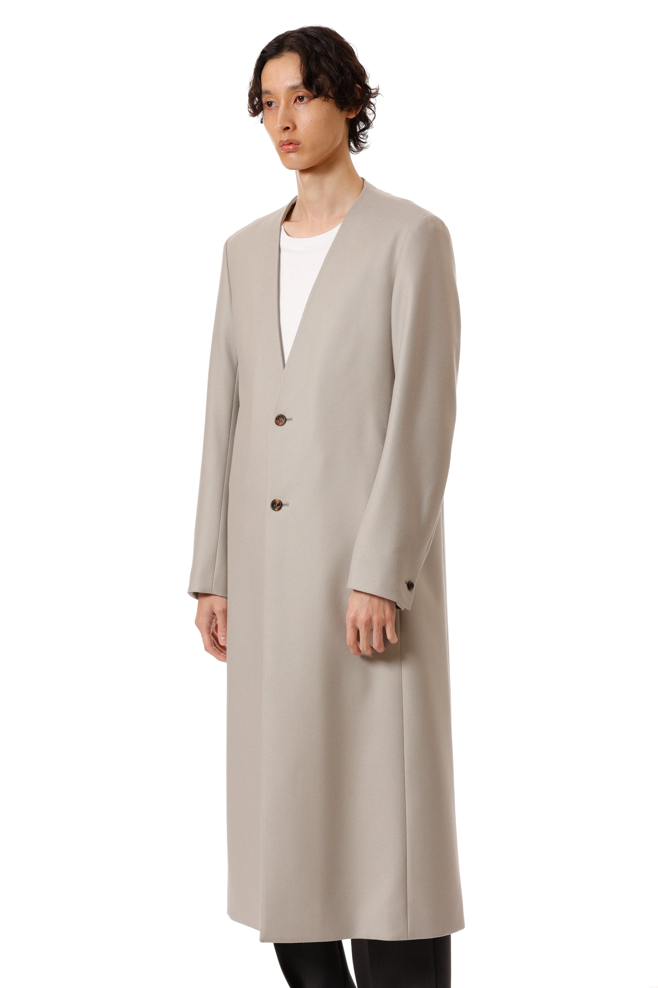 AC52-027 ウールダブルメルトン ノーカラーマキシコート