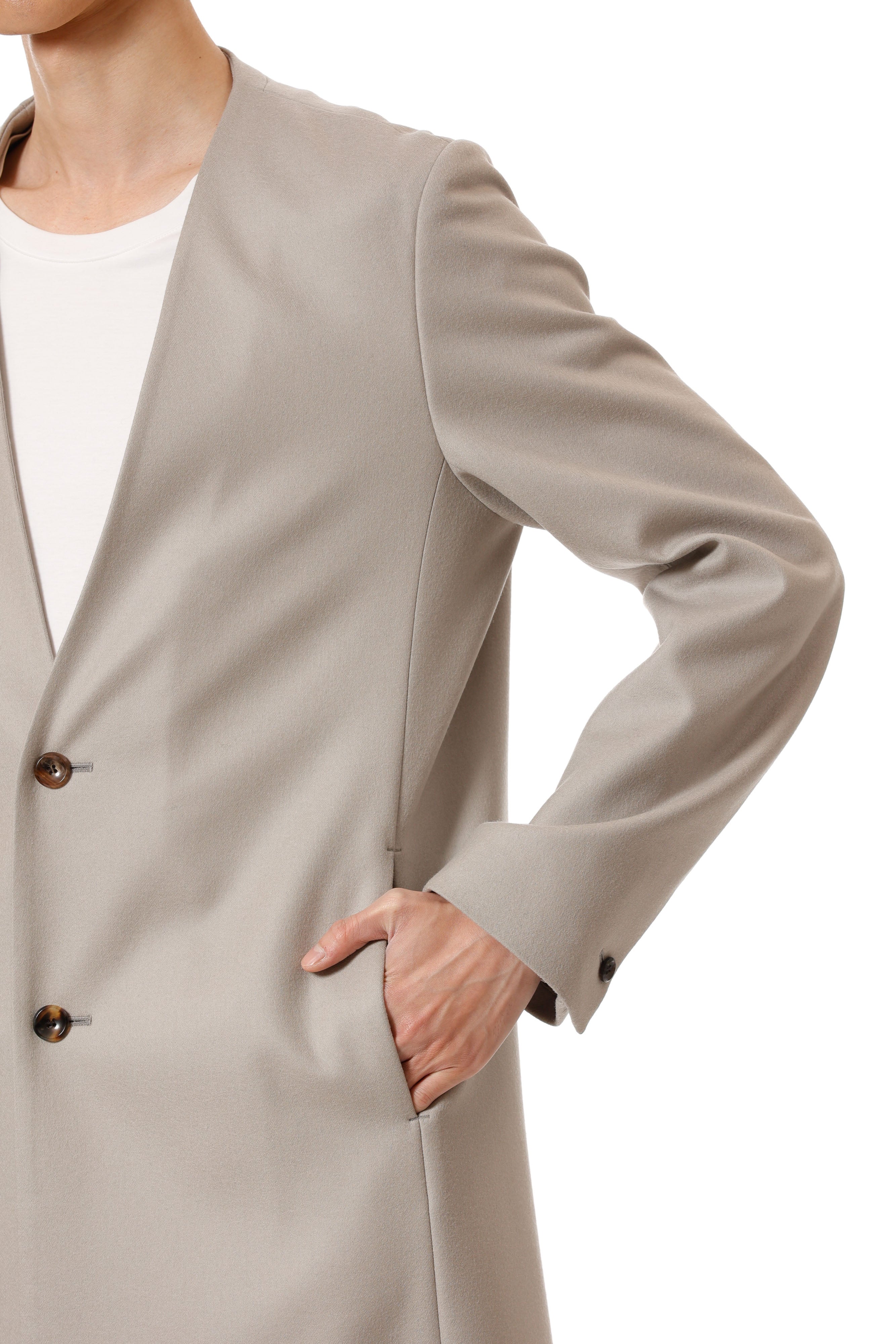 AC52-027 ウールダブルメルトン ノーカラーマキシコート