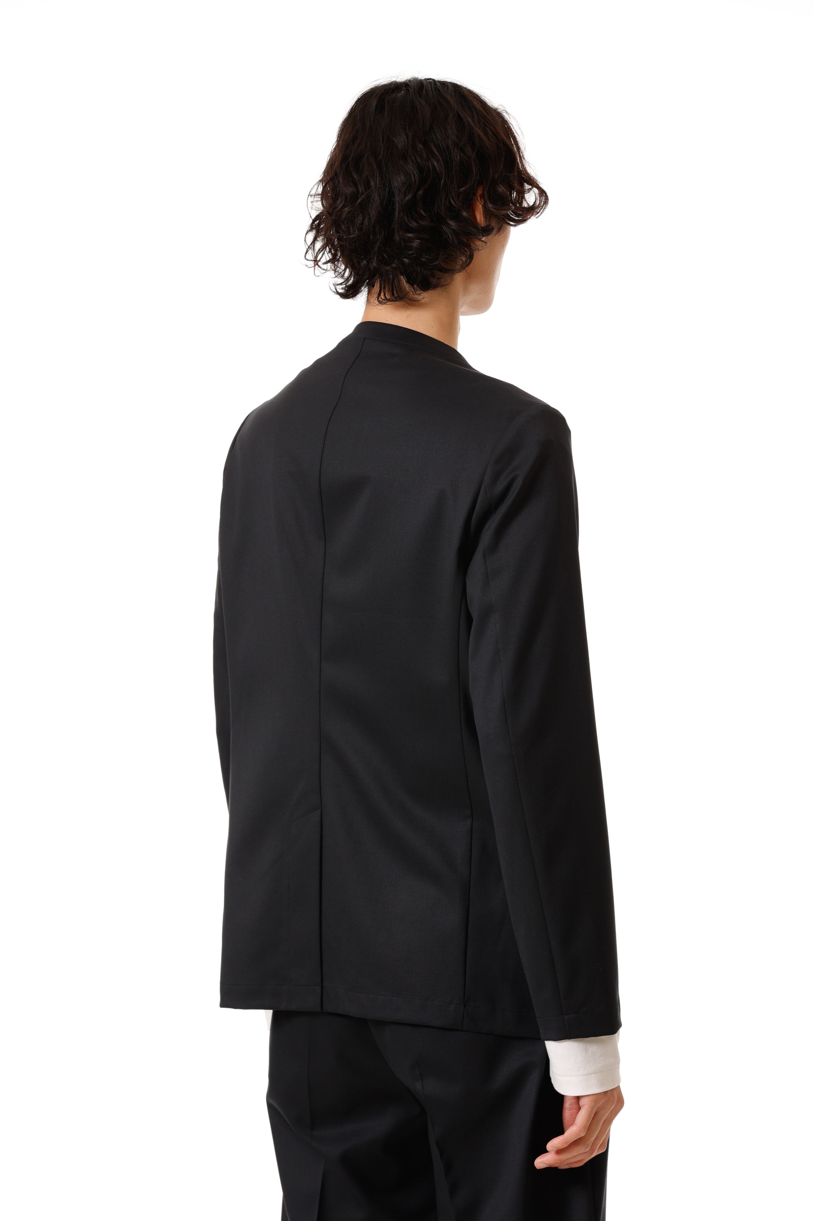 AG52-074 ポリエステル/ウール/シルクギャバジン ノーカラージャケット