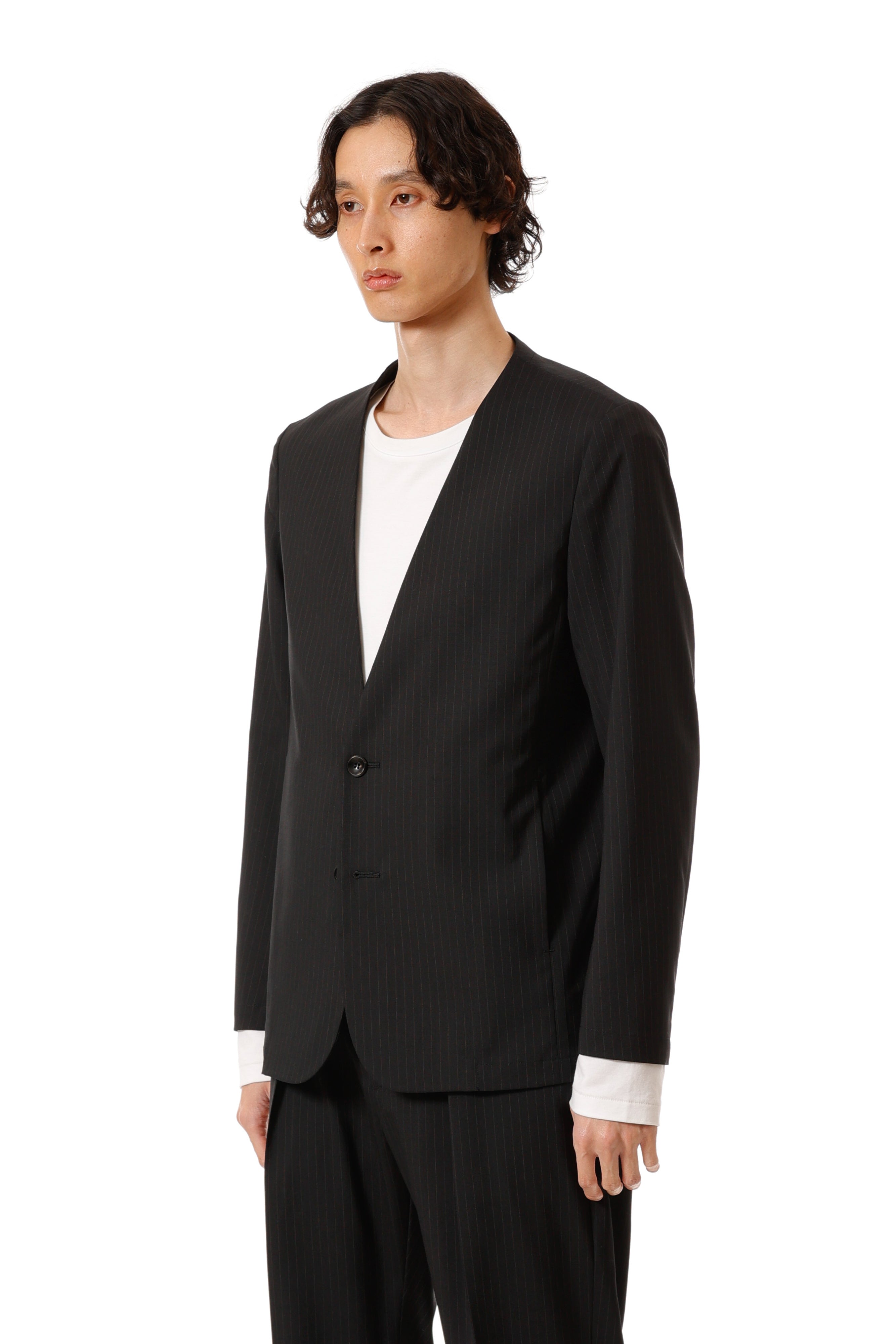 AG52-074 ポリエステル/ウール/シルクギャバジン ノーカラージャケット