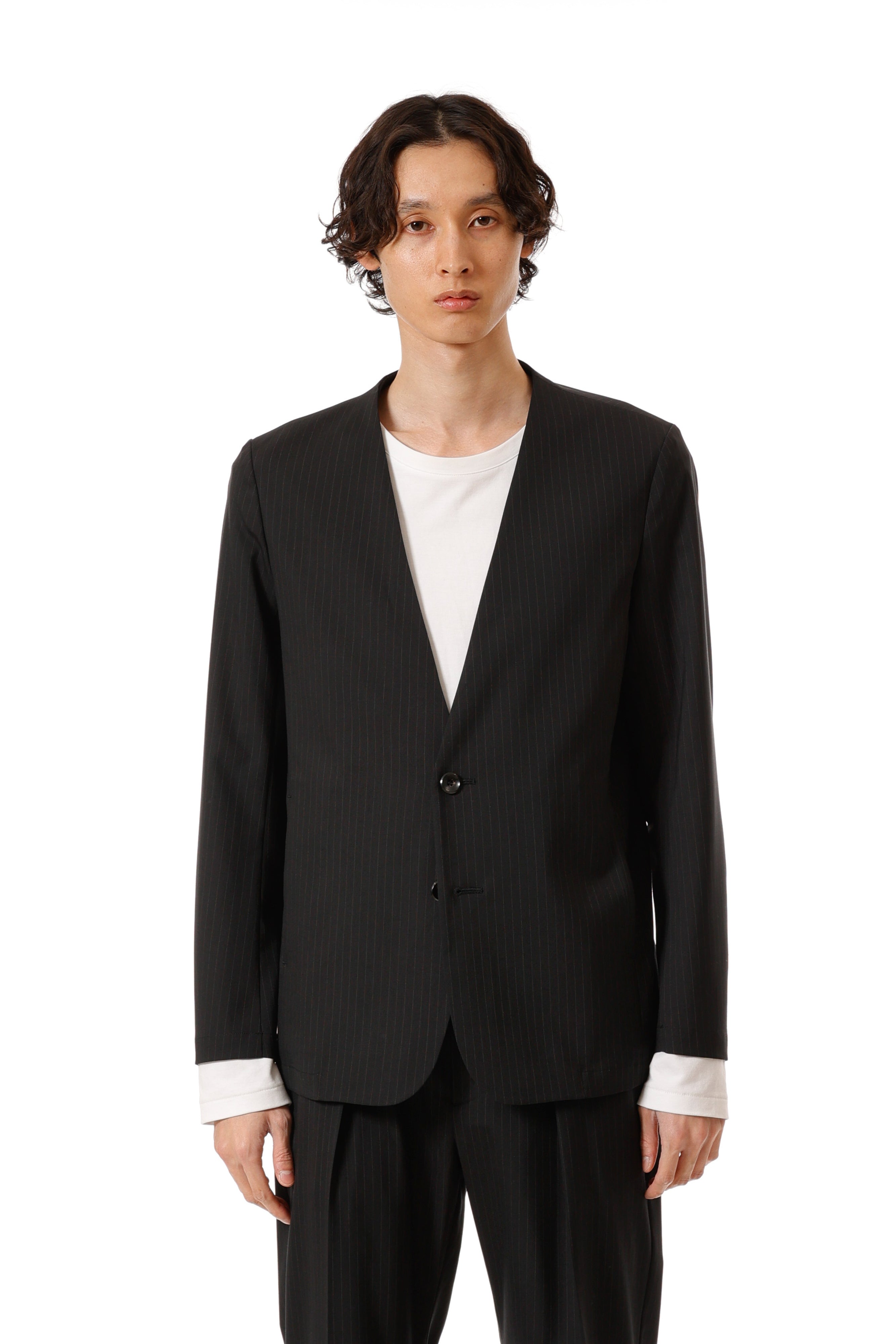 AG52-074 ポリエステル/ウール/シルクギャバジン ノーカラージャケット