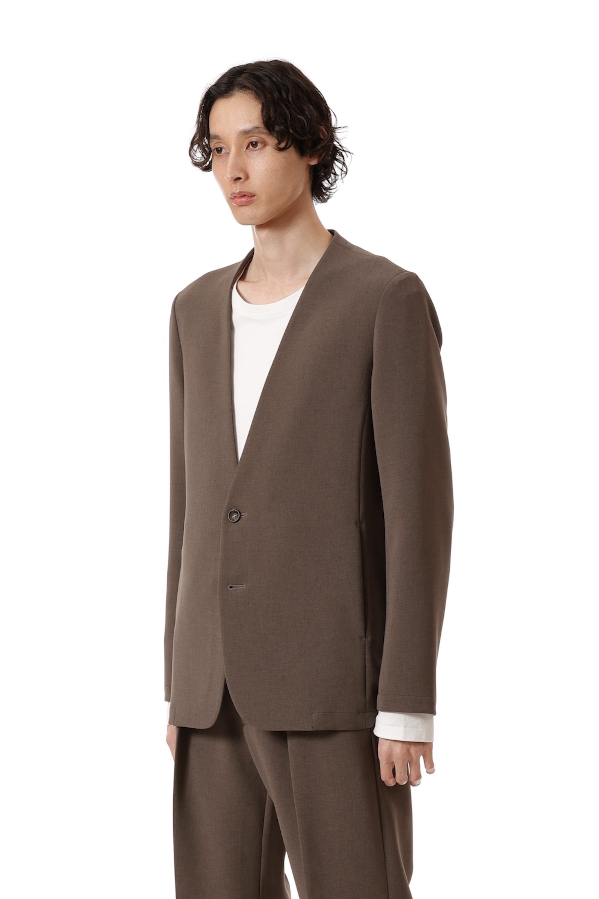 AG52-075 ポリエステルストレッチダブルクロス ノーカラージャケット