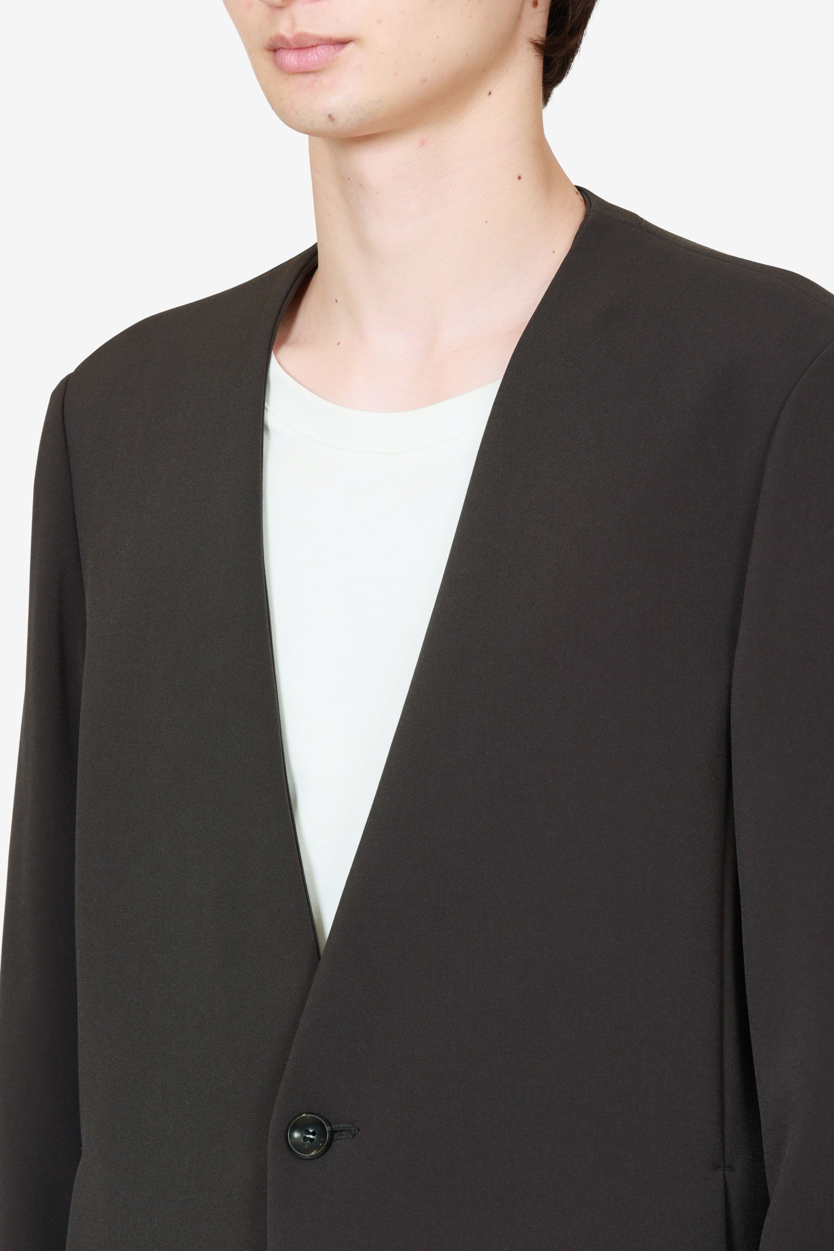 AG52-075 ポリエステルストレッチダブルクロス ノーカラージャケット