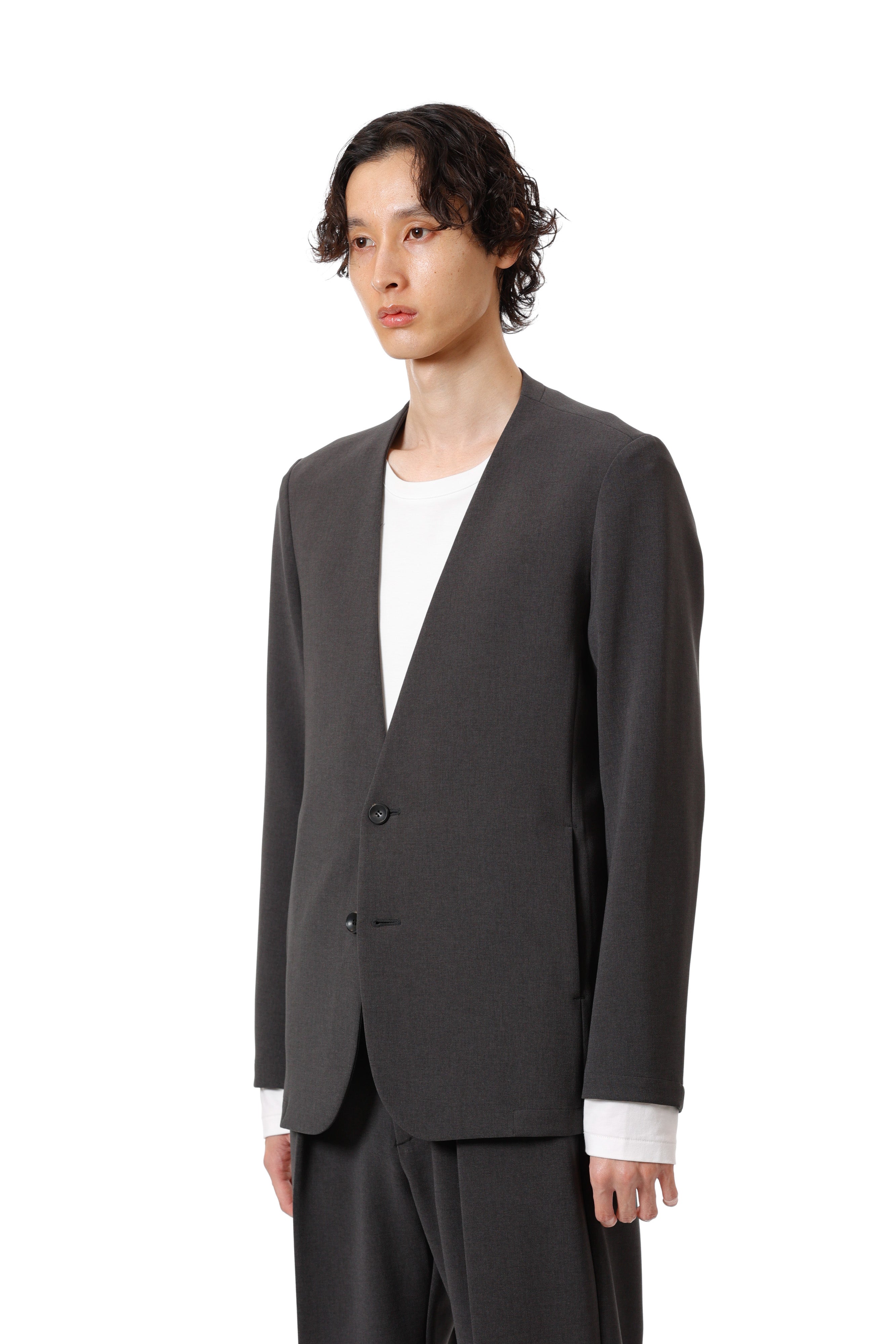 AG52-075 ポリエステルストレッチダブルクロス ノーカラージャケット