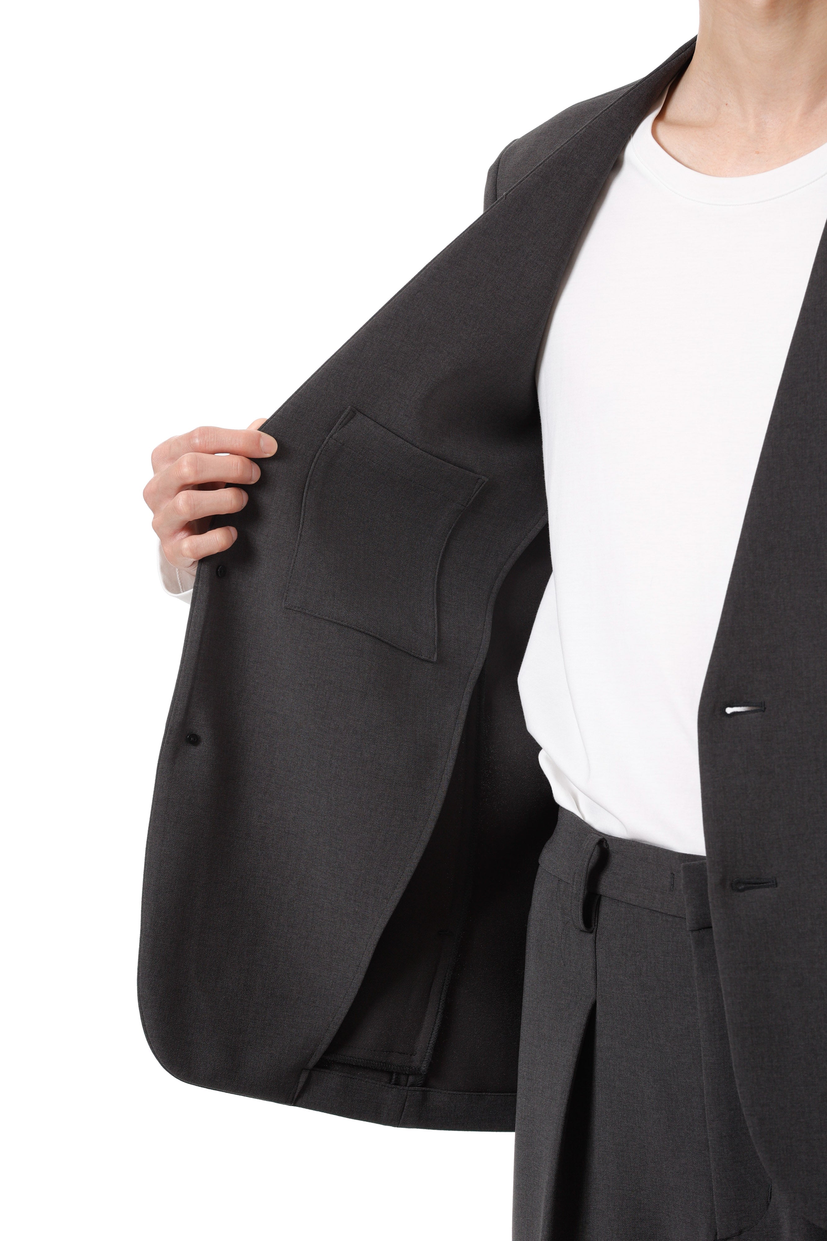 AG52-075 ポリエステルストレッチダブルクロス ノーカラージャケット