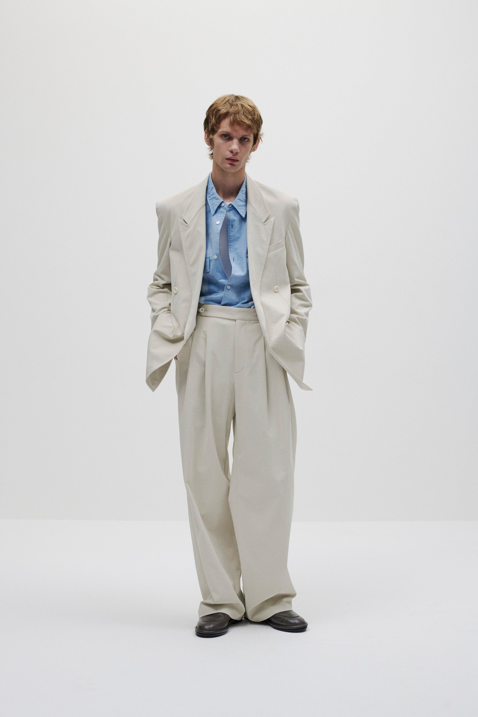 ポリエステル/コットン/リネンドライツイル ダブルブレステッドジャケット