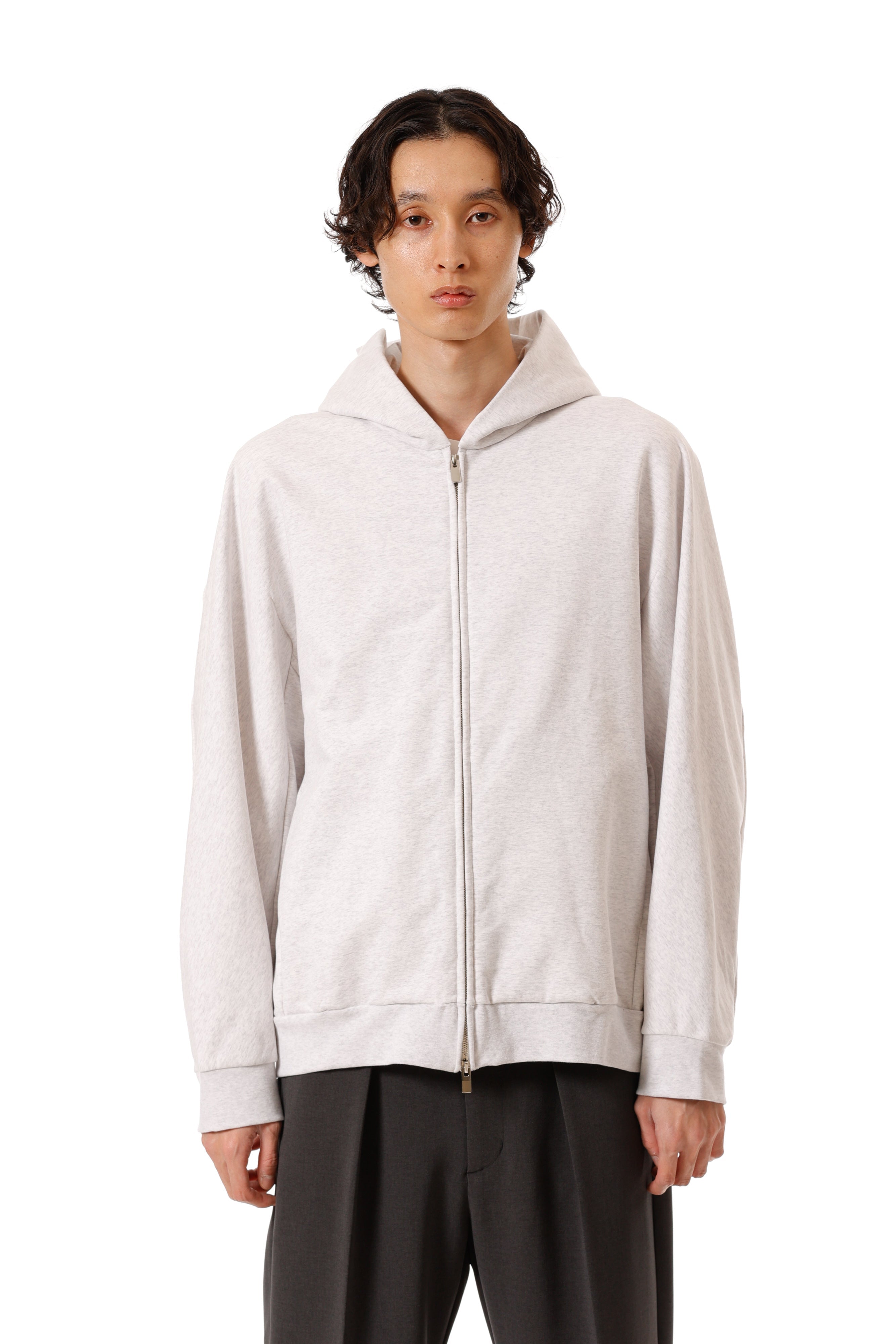 AJ52-051 コットンストレッチテリー オーバーサイズジップアップフーディ