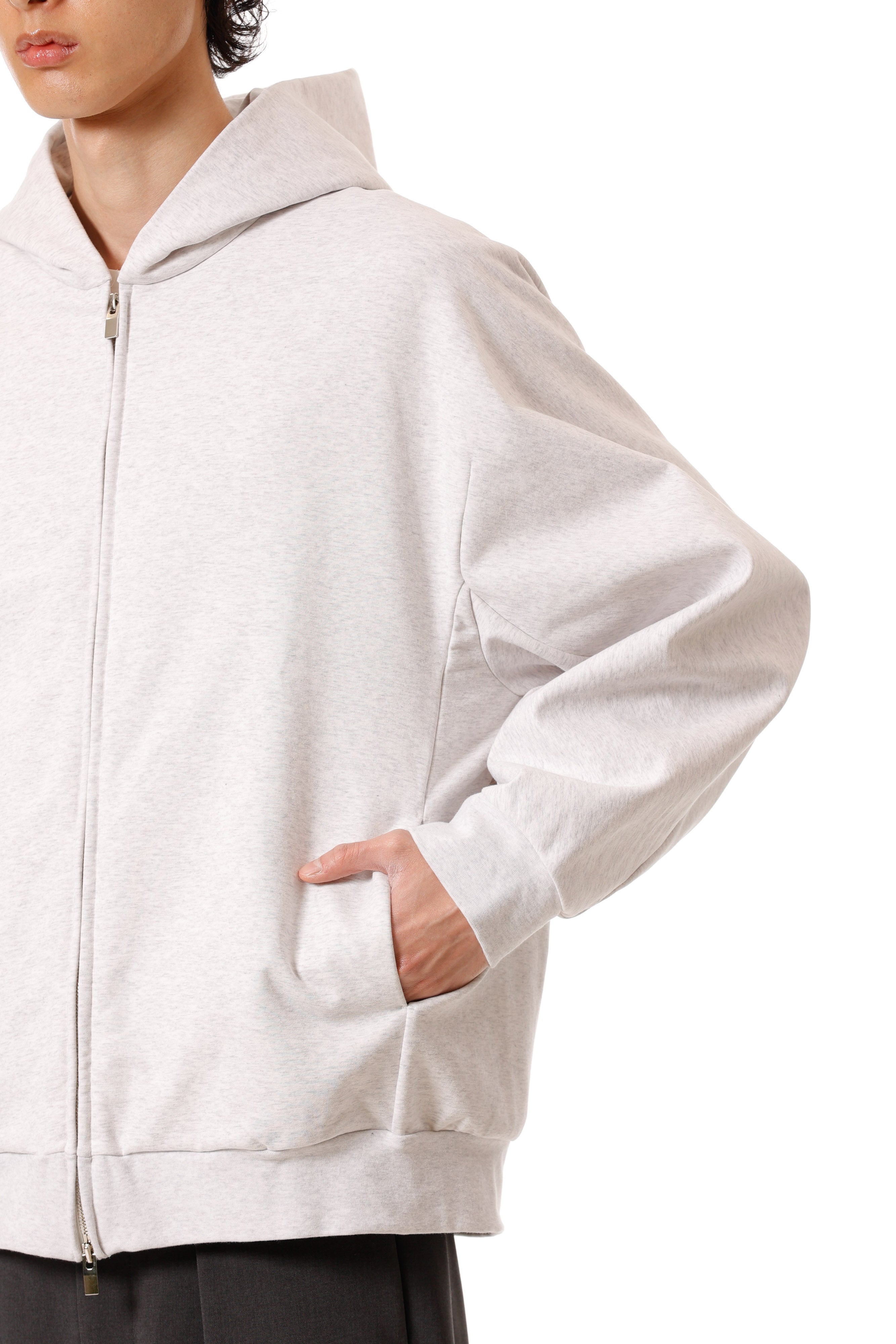 AJ52-051 コットンストレッチテリー オーバーサイズジップアップフーディ