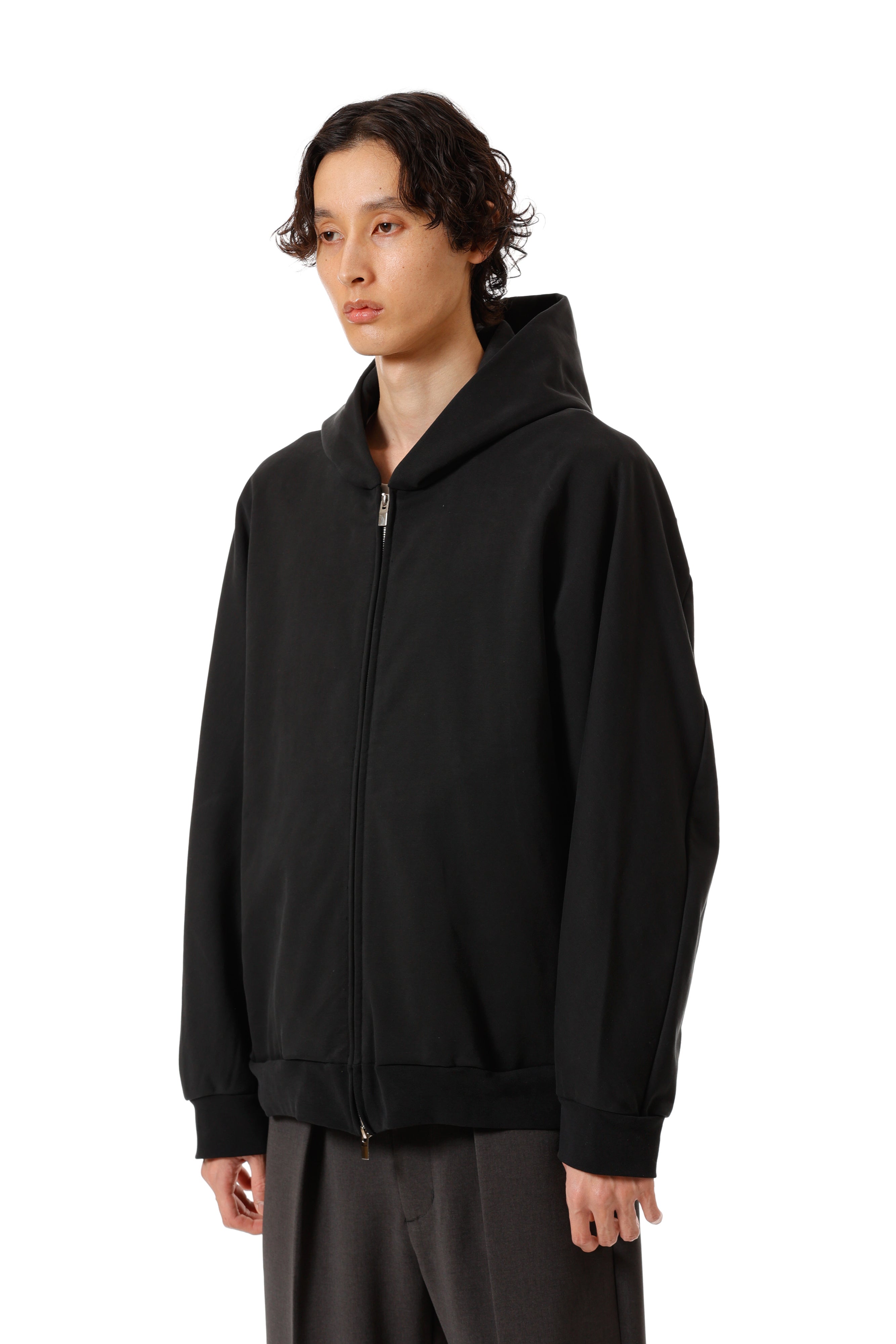 AJ52-051 コットンストレッチテリー オーバーサイズジップアップフーディ