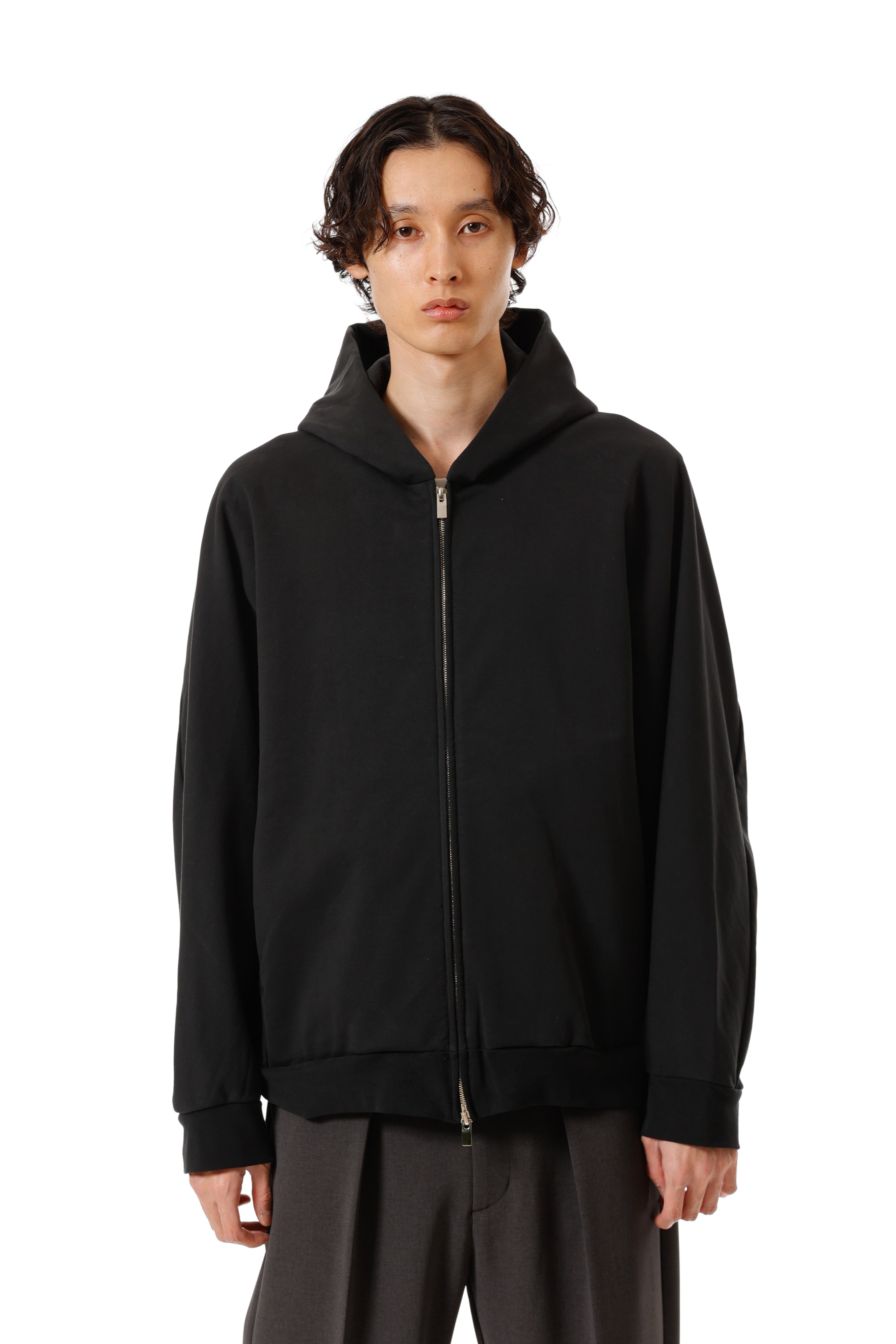 AJ52-051 コットンストレッチテリー オーバーサイズジップアップフーディ