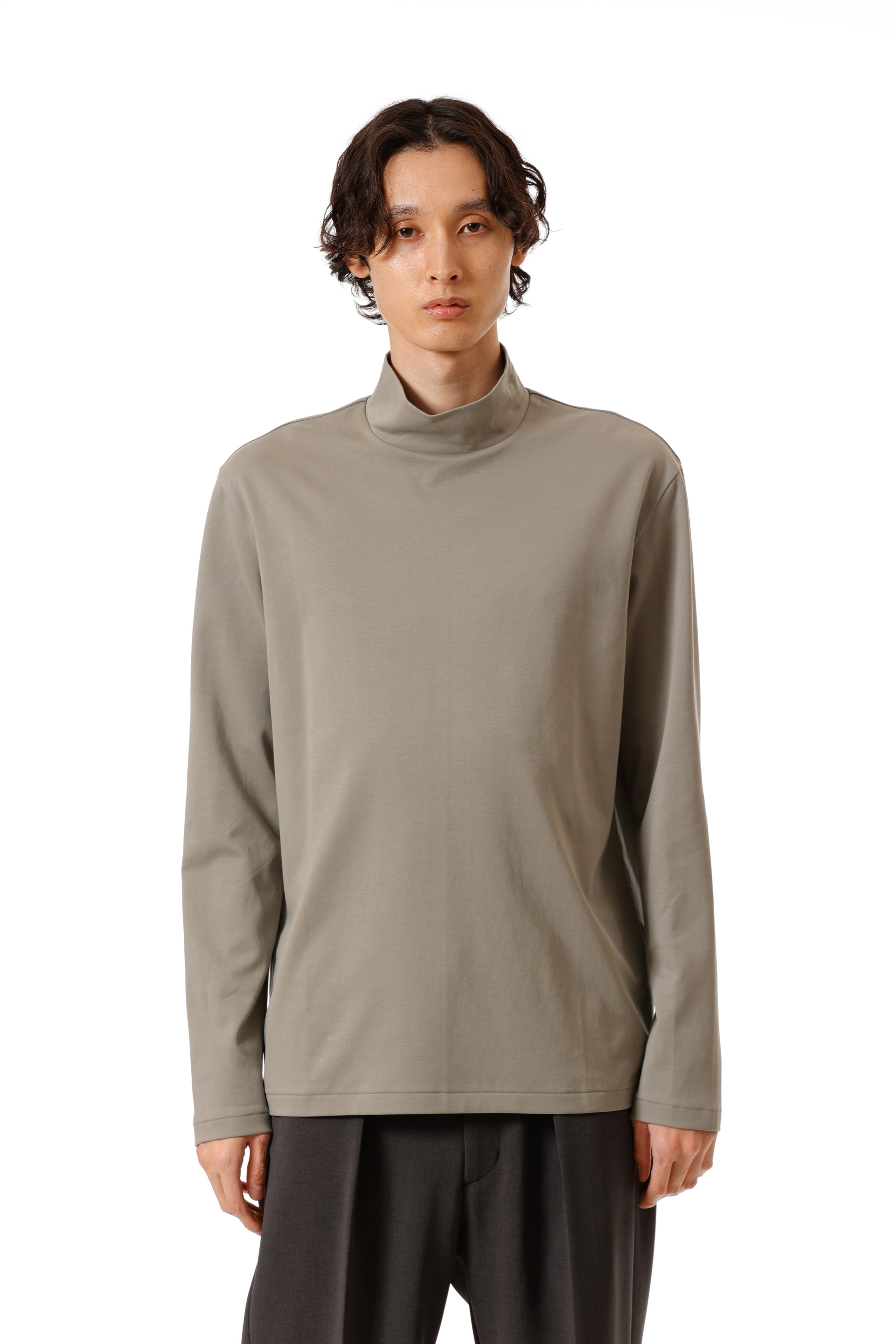 AJ52-087 コットンダブルフェイス スリムフィットハイネックL/S カットソー