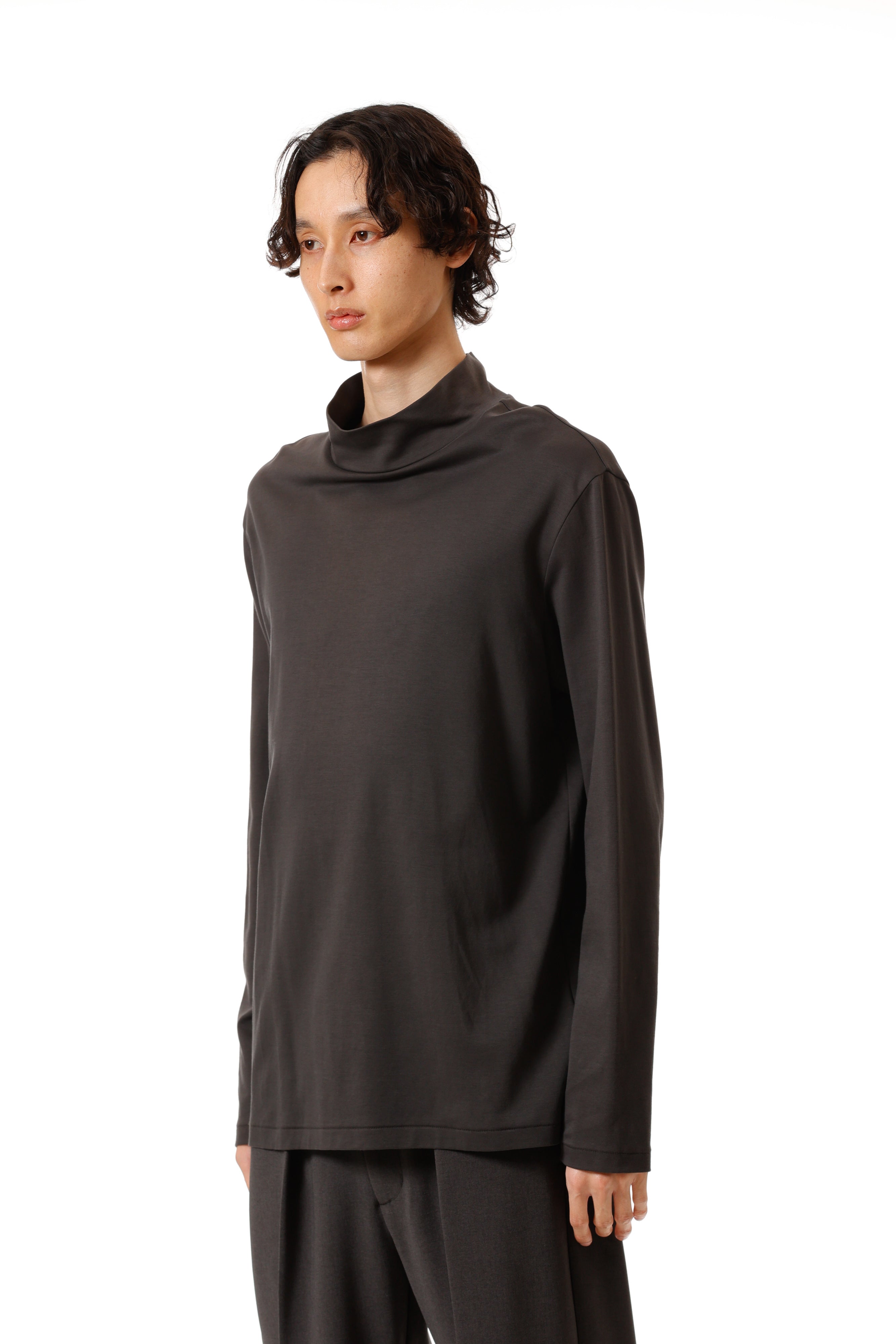 AJ52-087 コットンダブルフェイス スリムフィットハイネックL/S カットソー