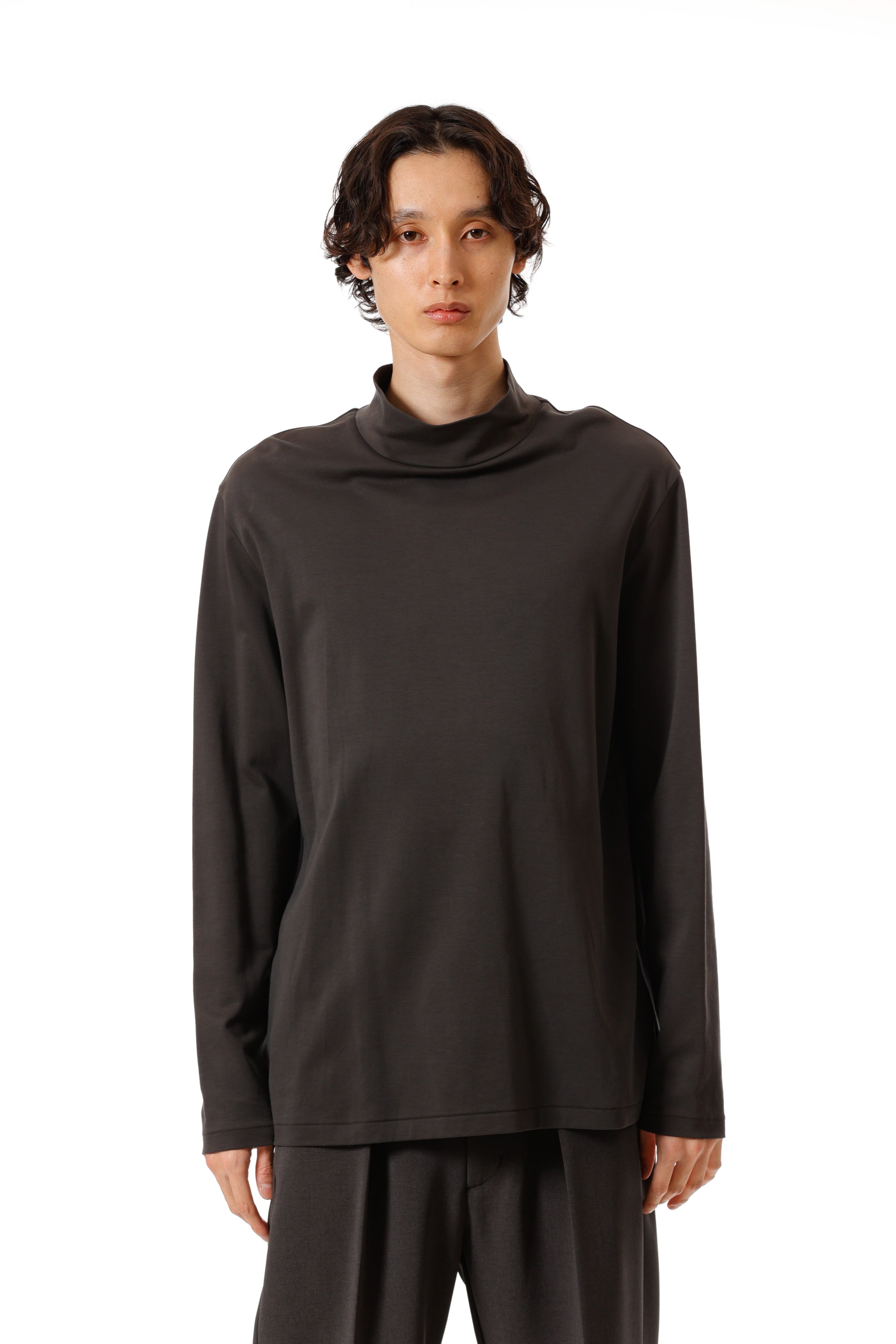 AJ52-087 コットンダブルフェイス スリムフィットハイネックL/S カットソー