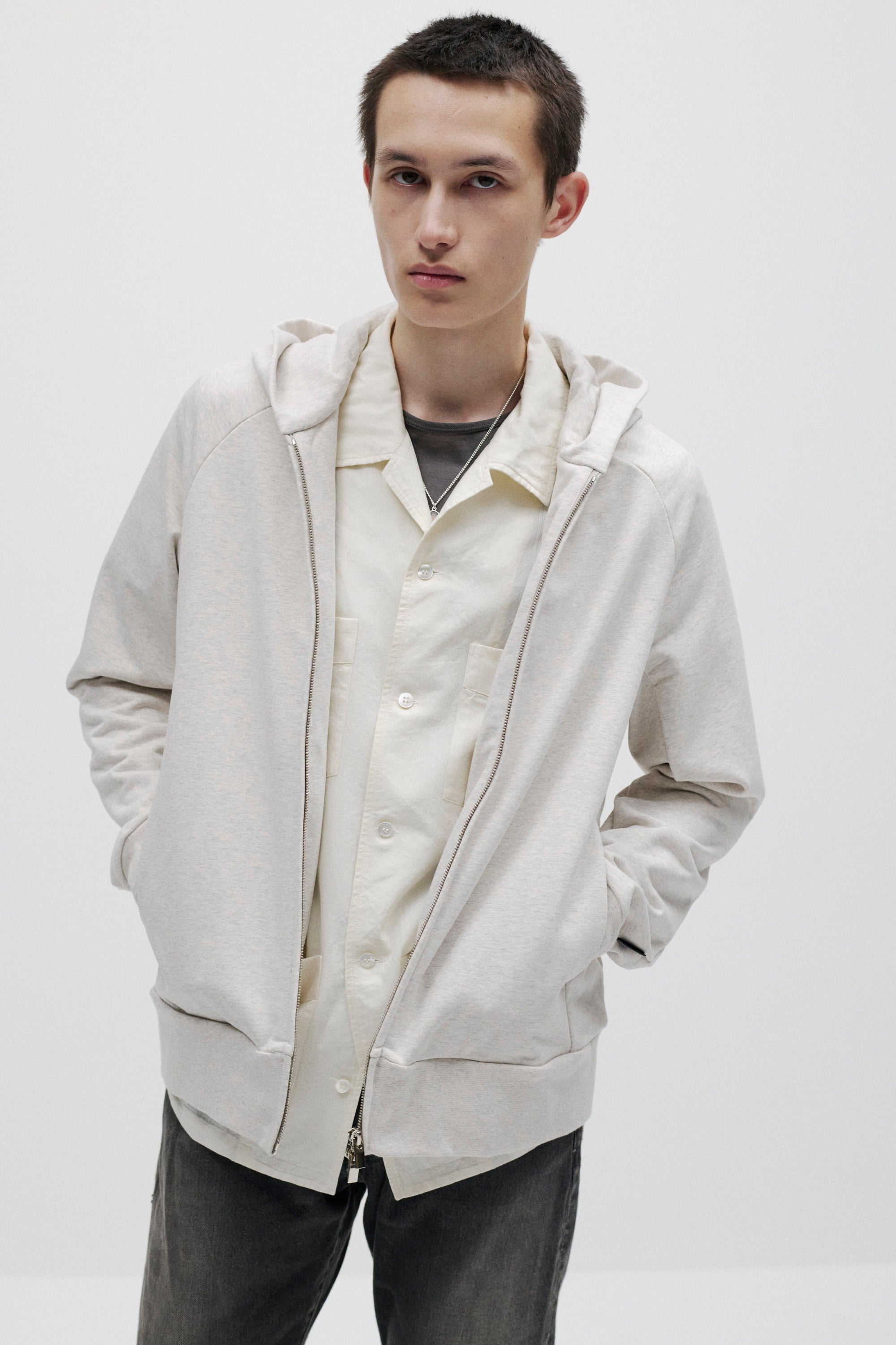 コットンストレッチテリー ジップアップフーディー