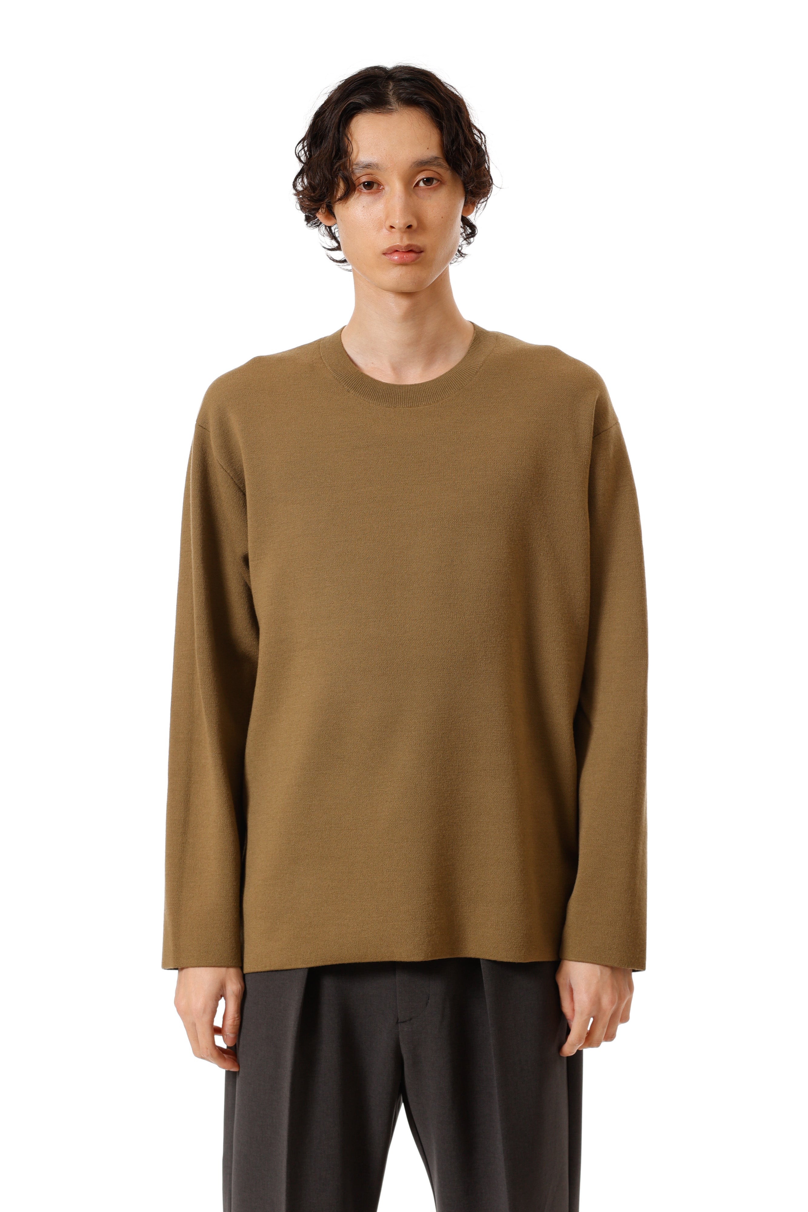 AK52-033 ウール×ポリエステルダブルフェイスニット クルーネックプルオーバー