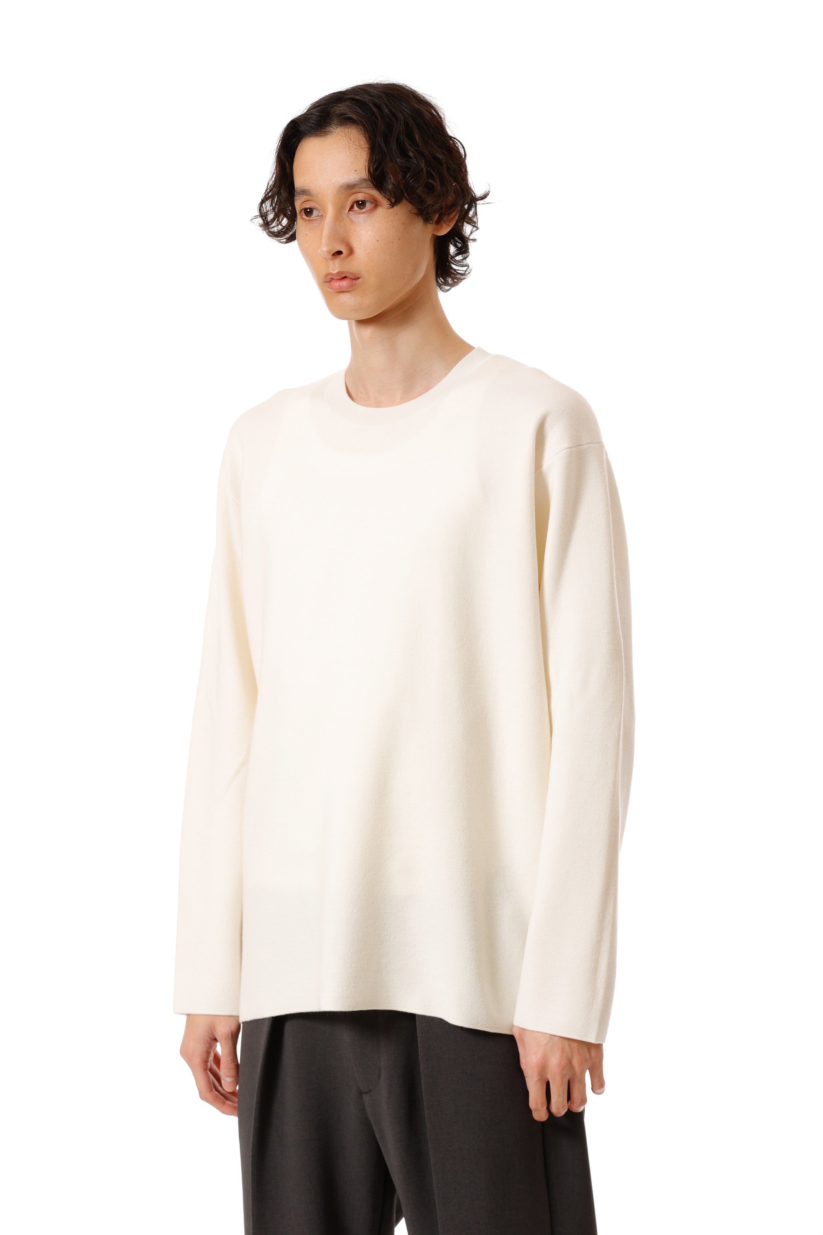 AK52-033 ウール×ポリエステルダブルフェイスニット クルーネックプルオーバー