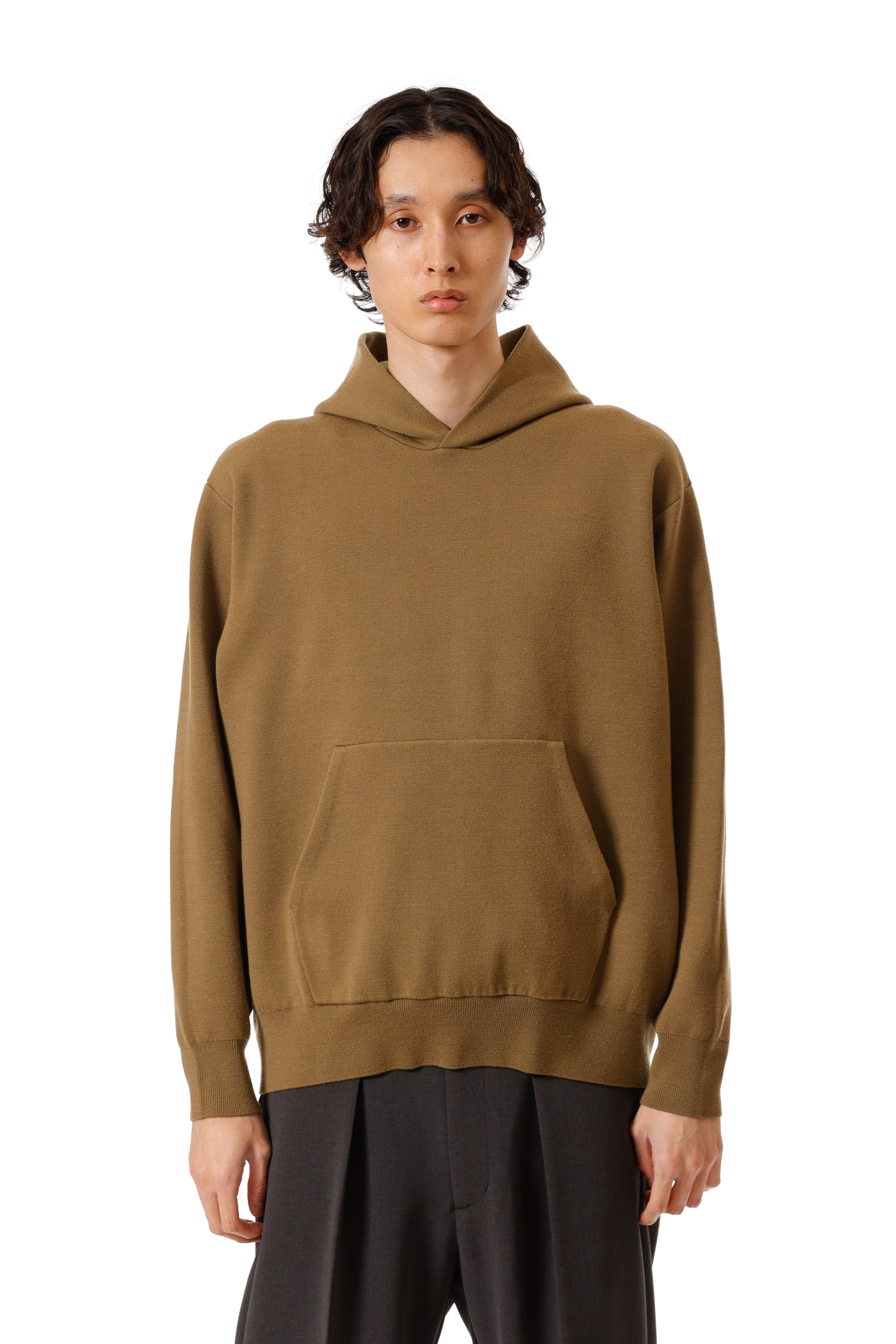 AK52-034 ウール×ポリエステルダブルフェイスニット フーディ