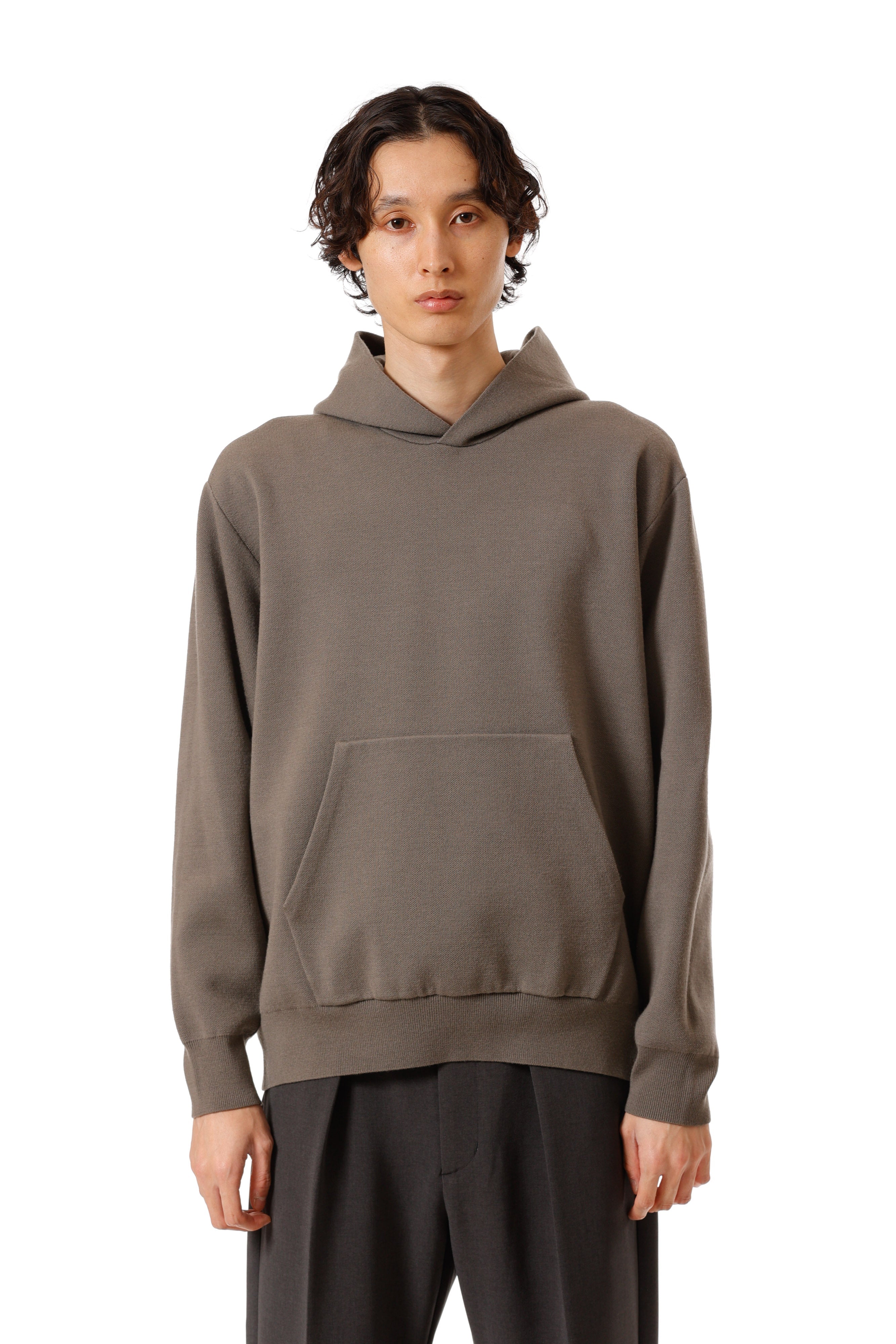 AK52-034 ウール×ポリエステルダブルフェイスニット フーディ