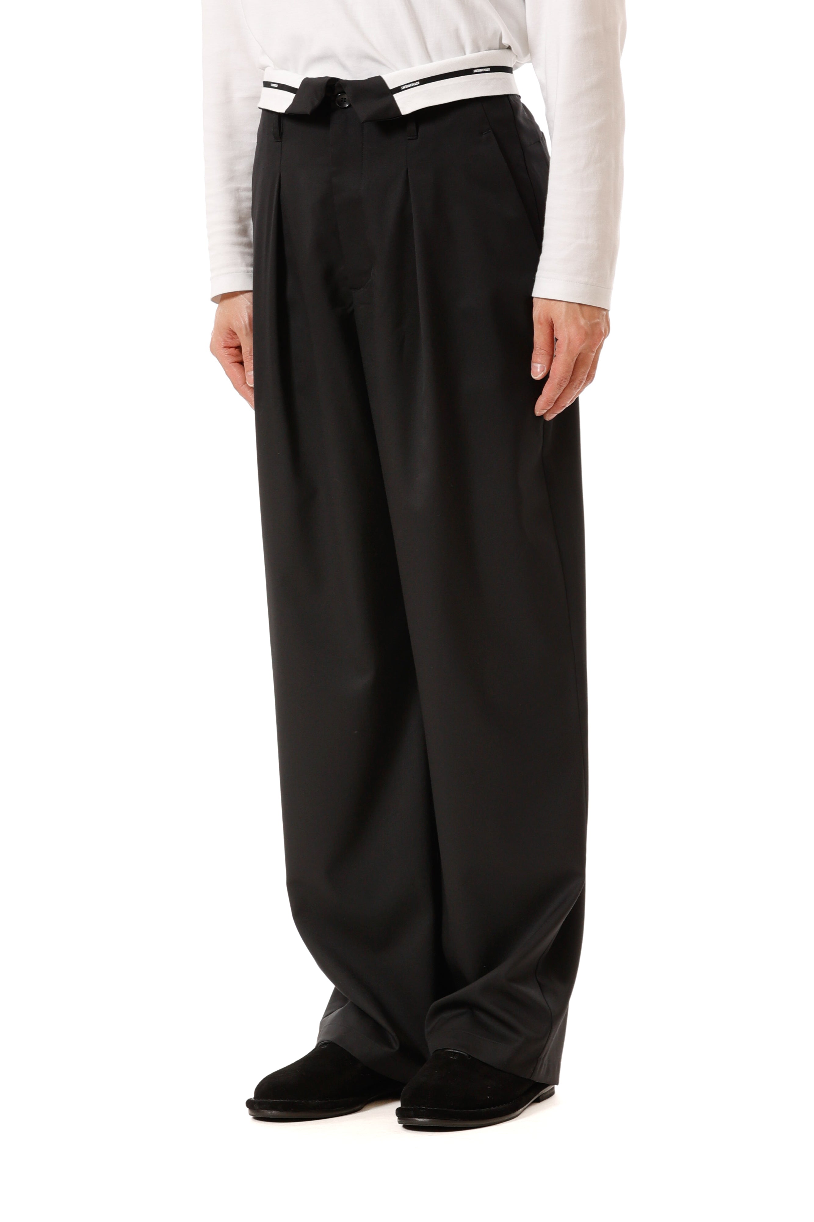 AP52-031 ポリエステル/ウール/シルクギャバジン フラップパンツ