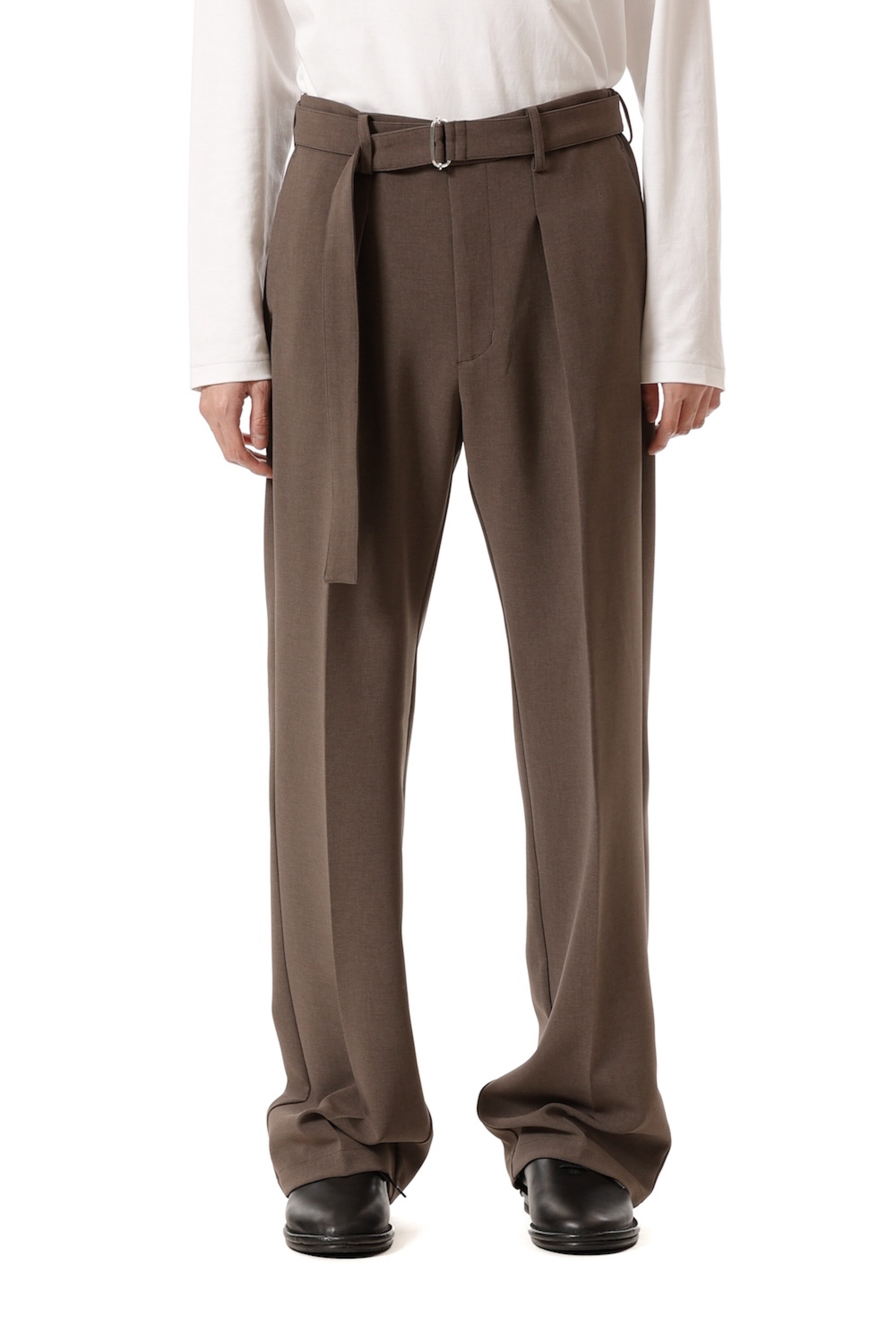 AP52-071 ポリエステルストレッチダブルクロス ベルト付きストレートパンツ