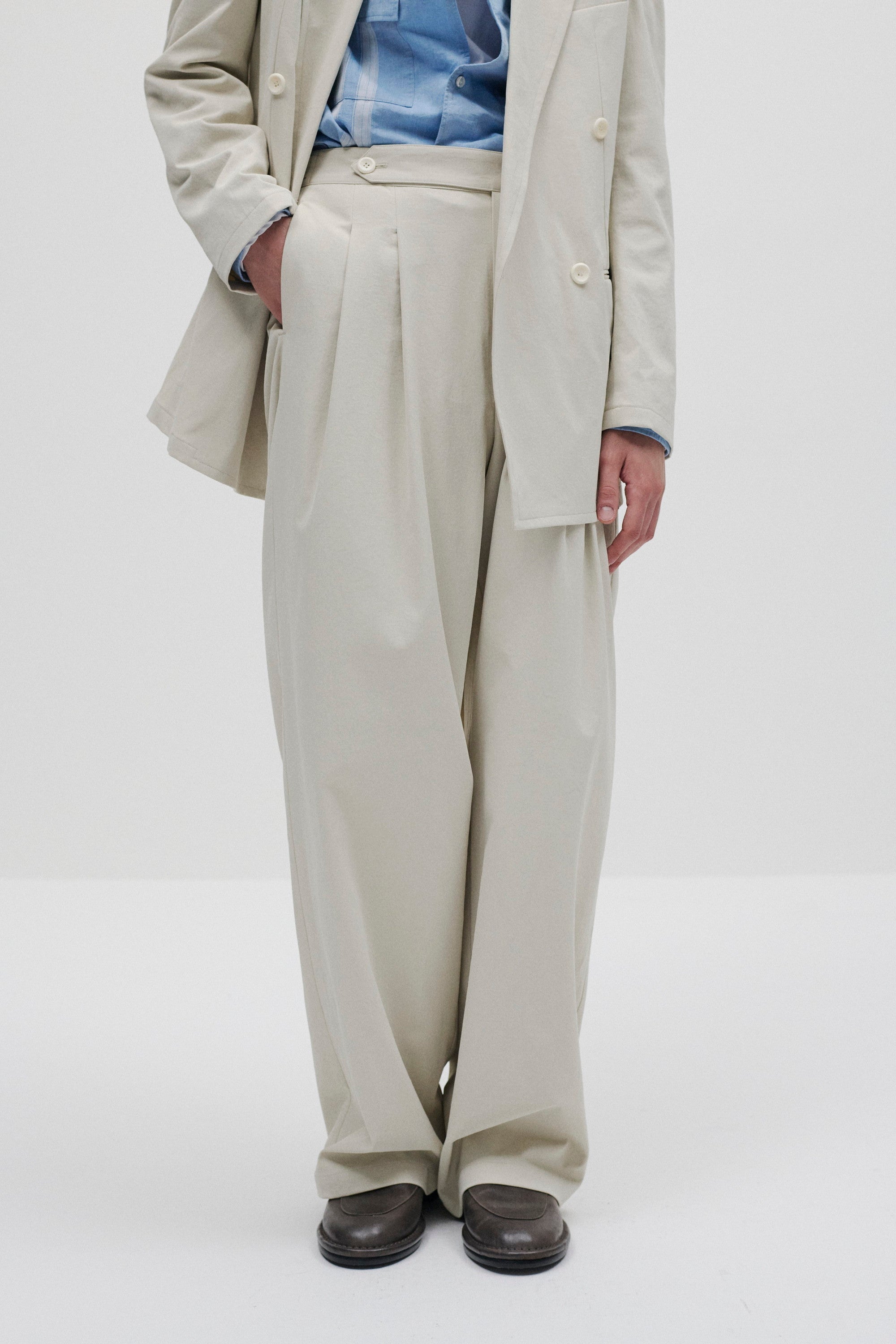 ポリエステル/コットン/リネンドライツイル ワイドパンツ