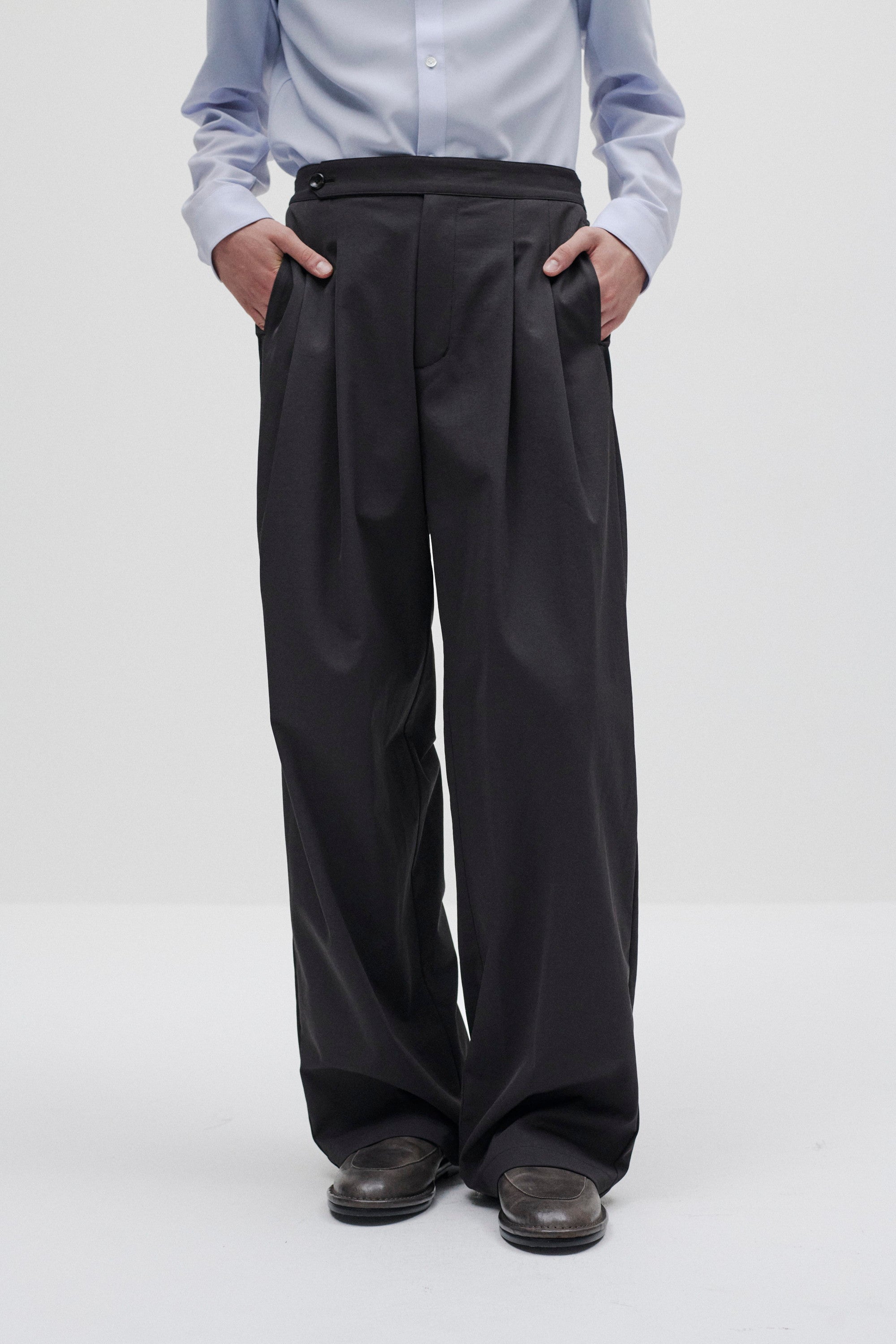 ポリエステル/コットン/リネンドライツイル ワイドパンツ