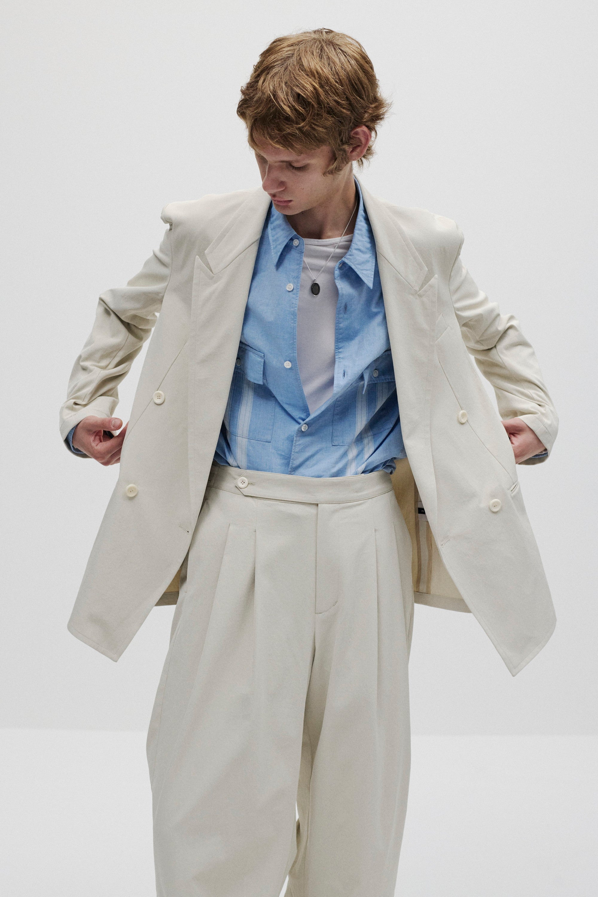 ポリエステル/コットン/リネンドライツイル ワイドパンツ