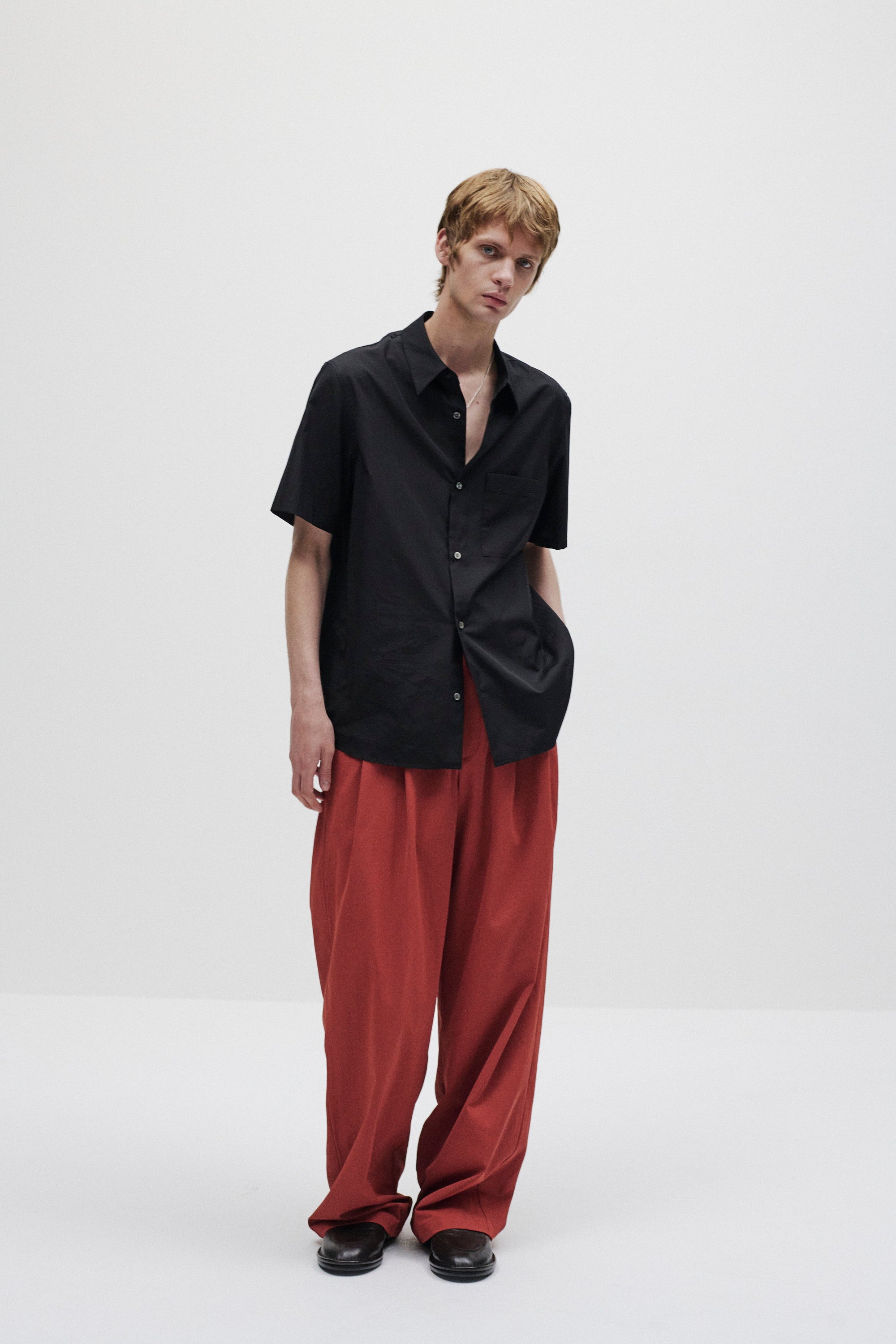 ポリエステル/コットン/リネンドライツイル ワイドパンツ