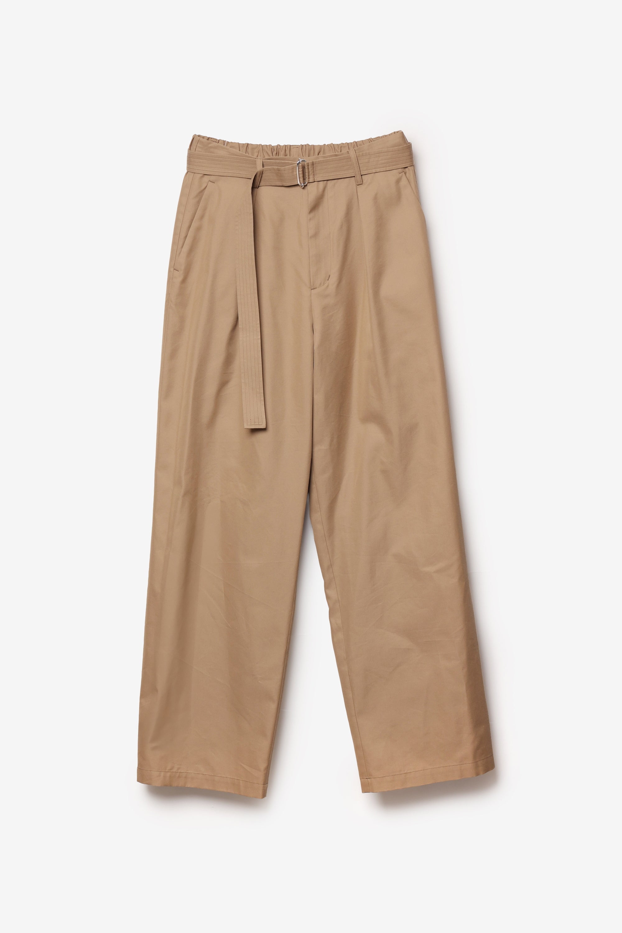 コットン/シルクギャバジン ベルト付き1タックパンツ