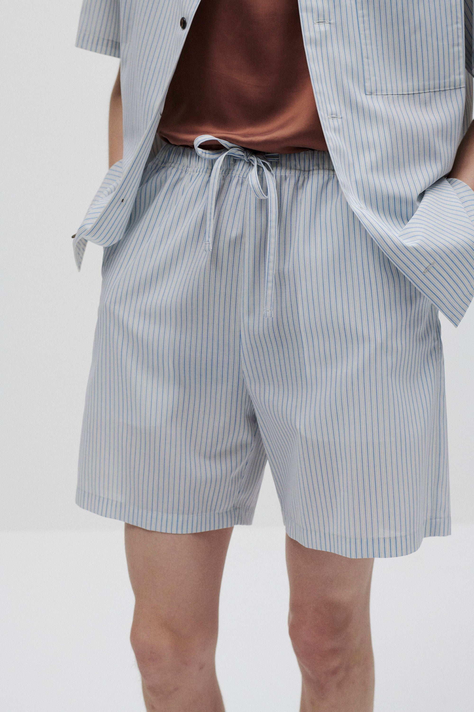 ウール/ポリエステル ストライプ イージーショートパンツ