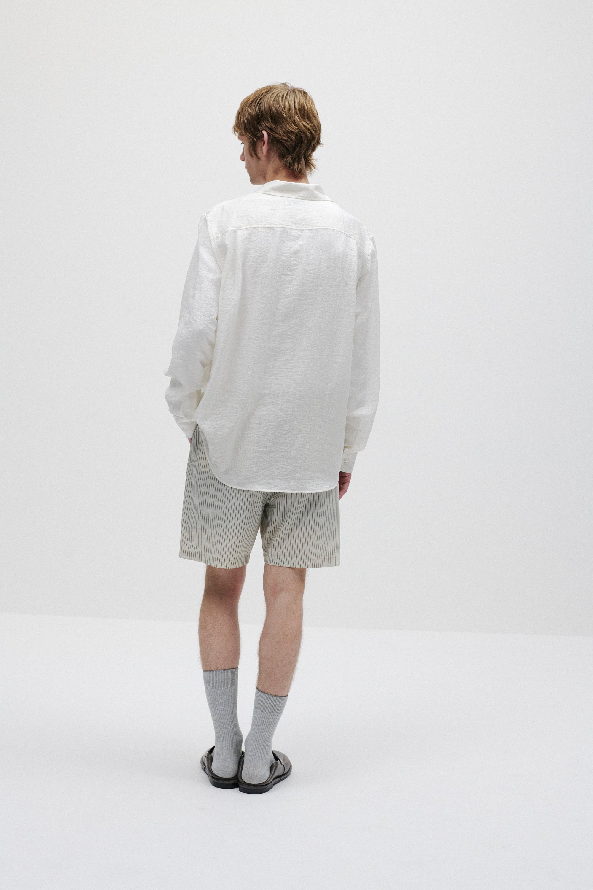 ウール/ポリエステル ストライプ イージーショートパンツ