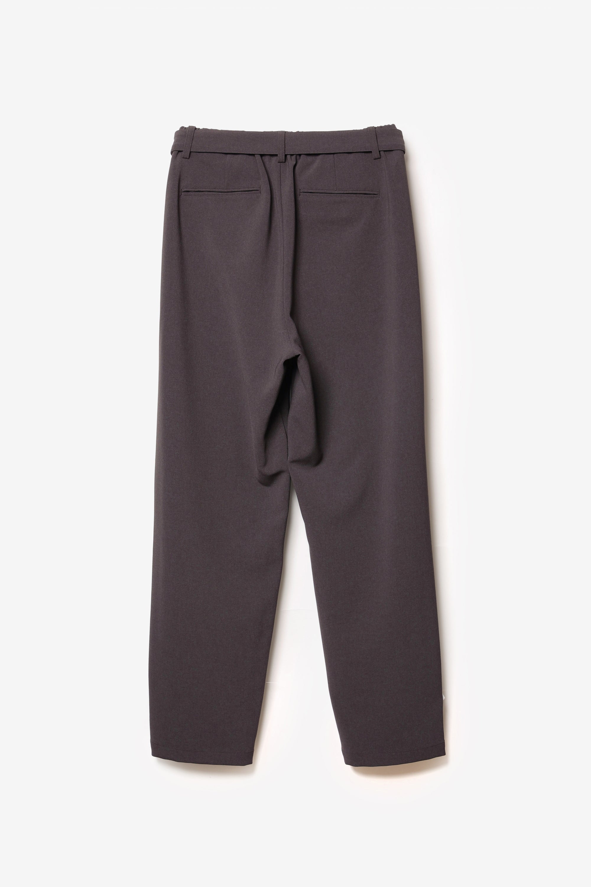 ポリエステルストレッチダブルクロス ベルト付きワイドテーパードパンツ