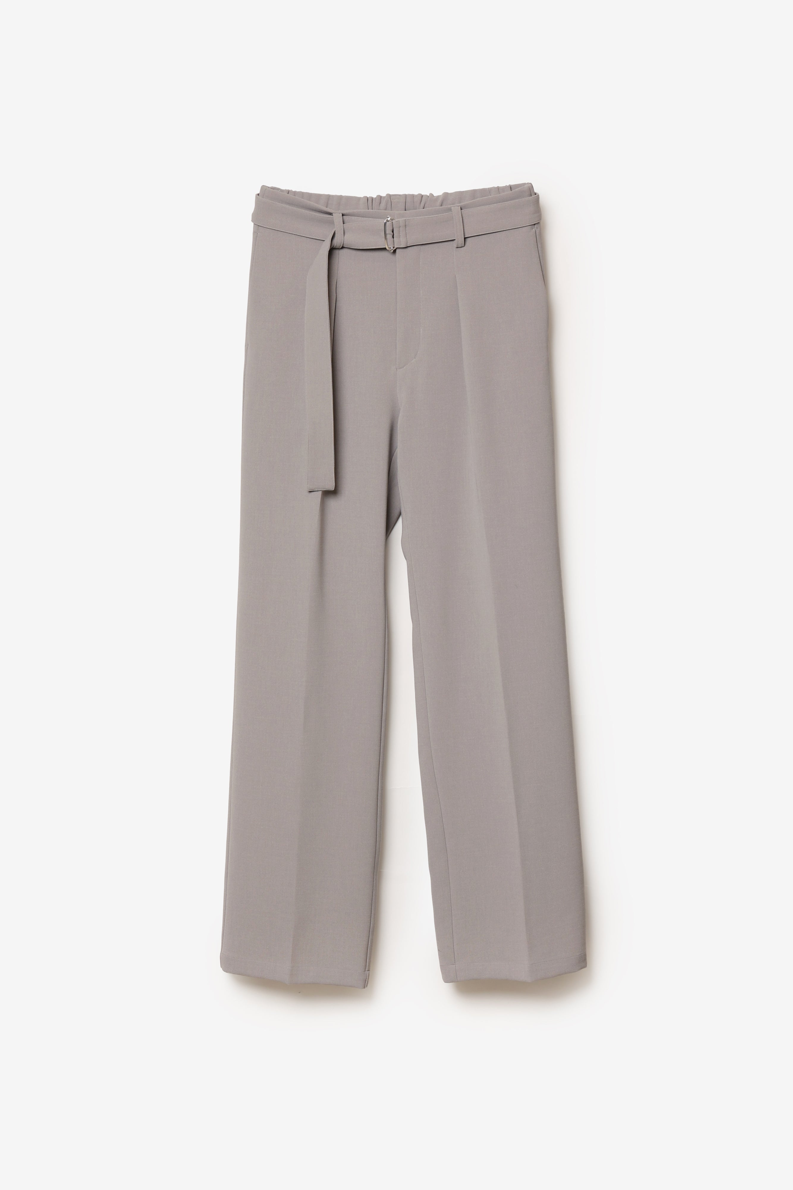 ポリエステルストレッチダブルクロス ベルト付きストレートパンツ