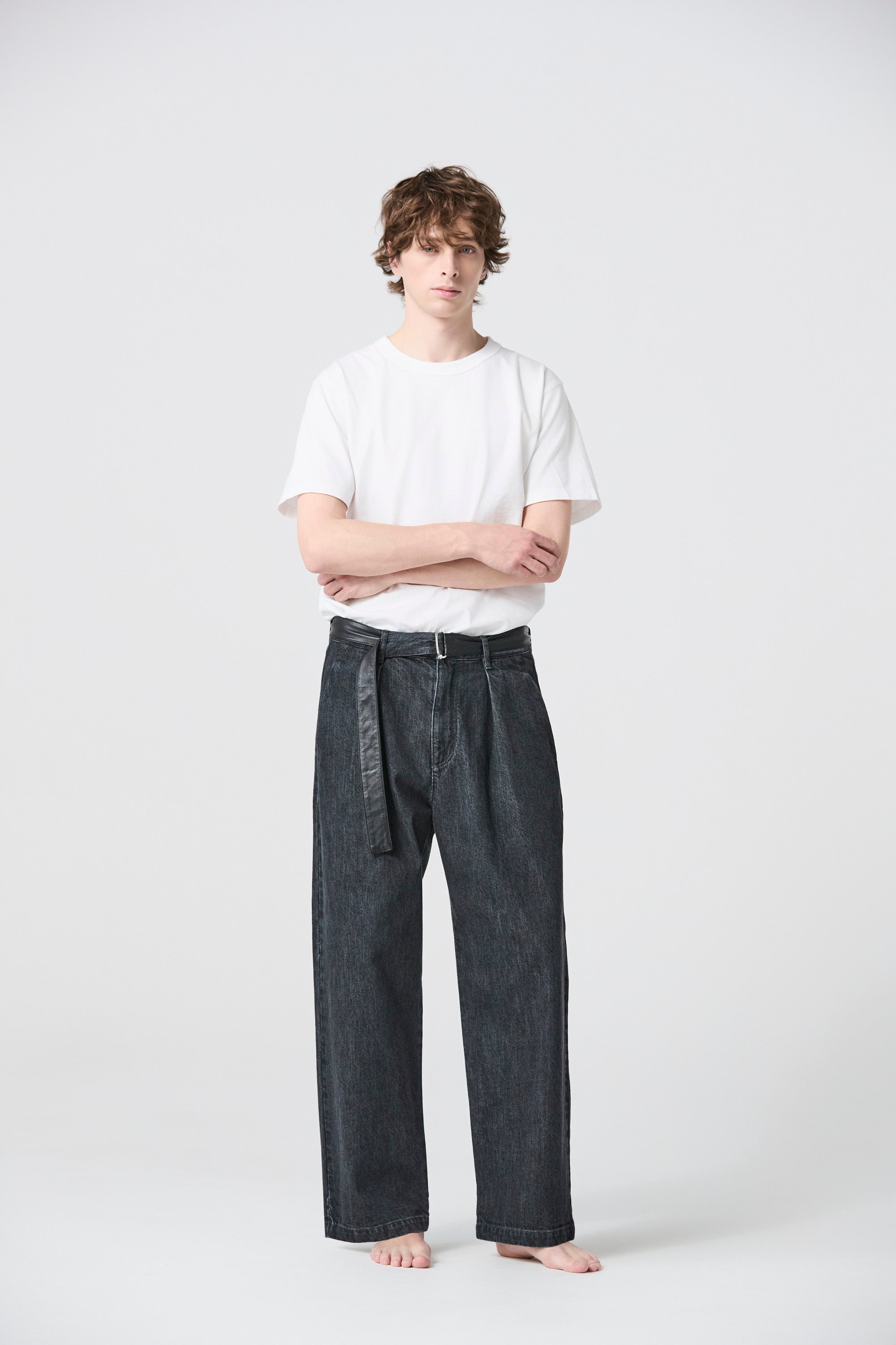 ATTACHMENT × JAPAN DENIM LEATHER BELTED VINTAGE PANTS