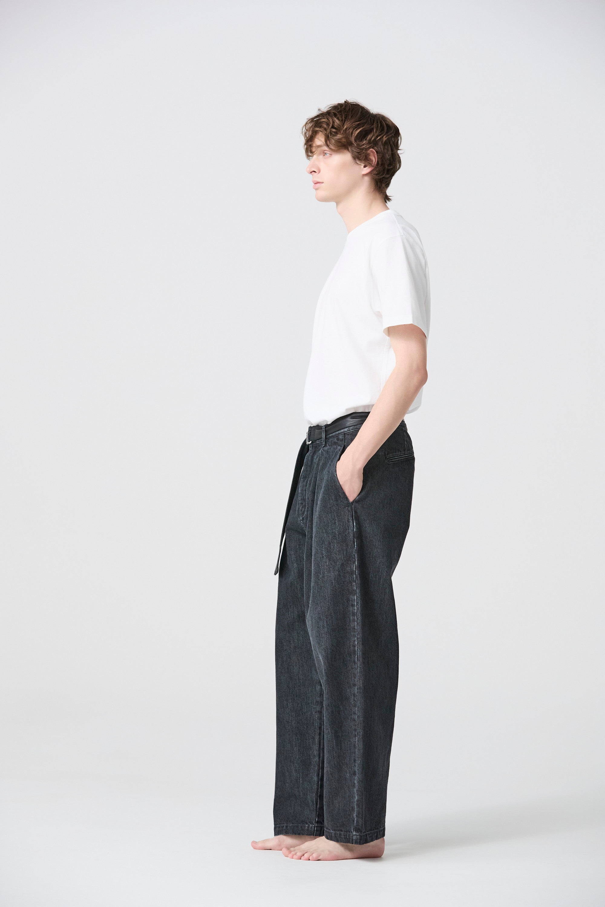 ATTACHMENT × JAPAN DENIM LEATHER BELTED VINTAGE PANTS