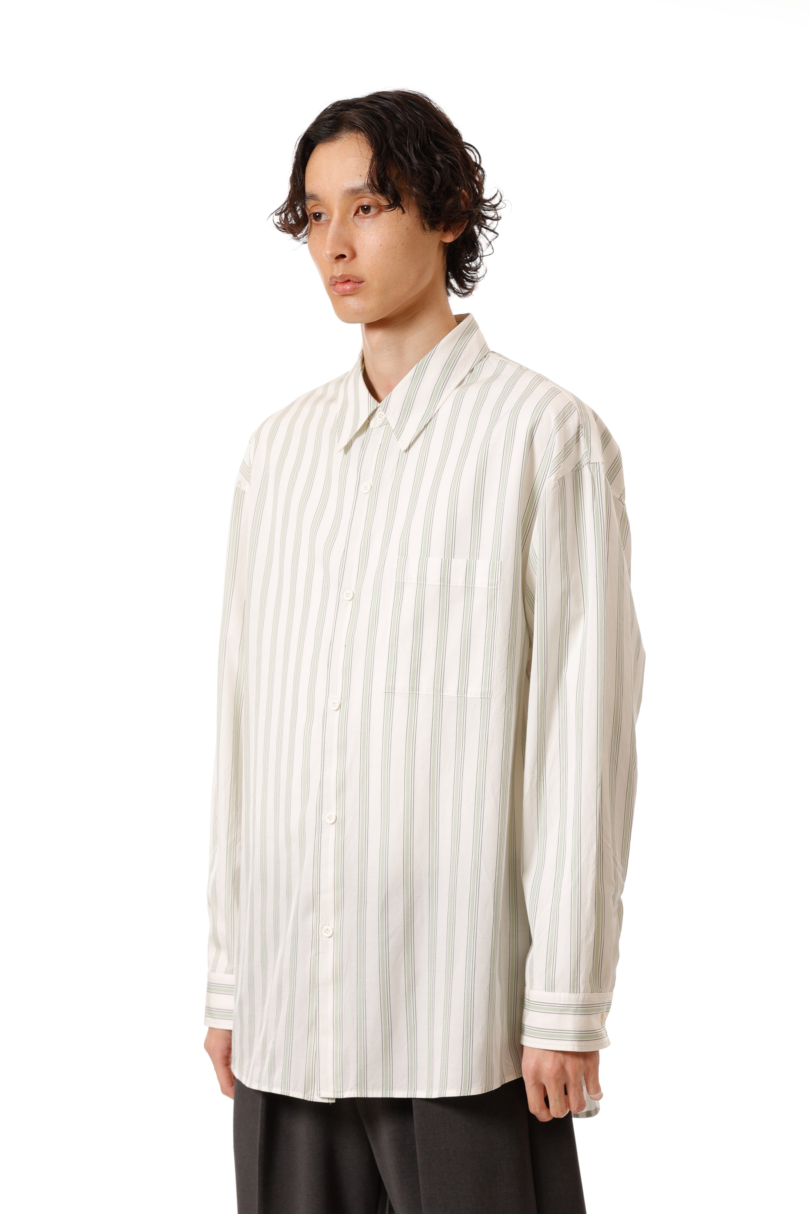 AS52-017 キュプラ/コットンストライプツイル L/Sシャツ