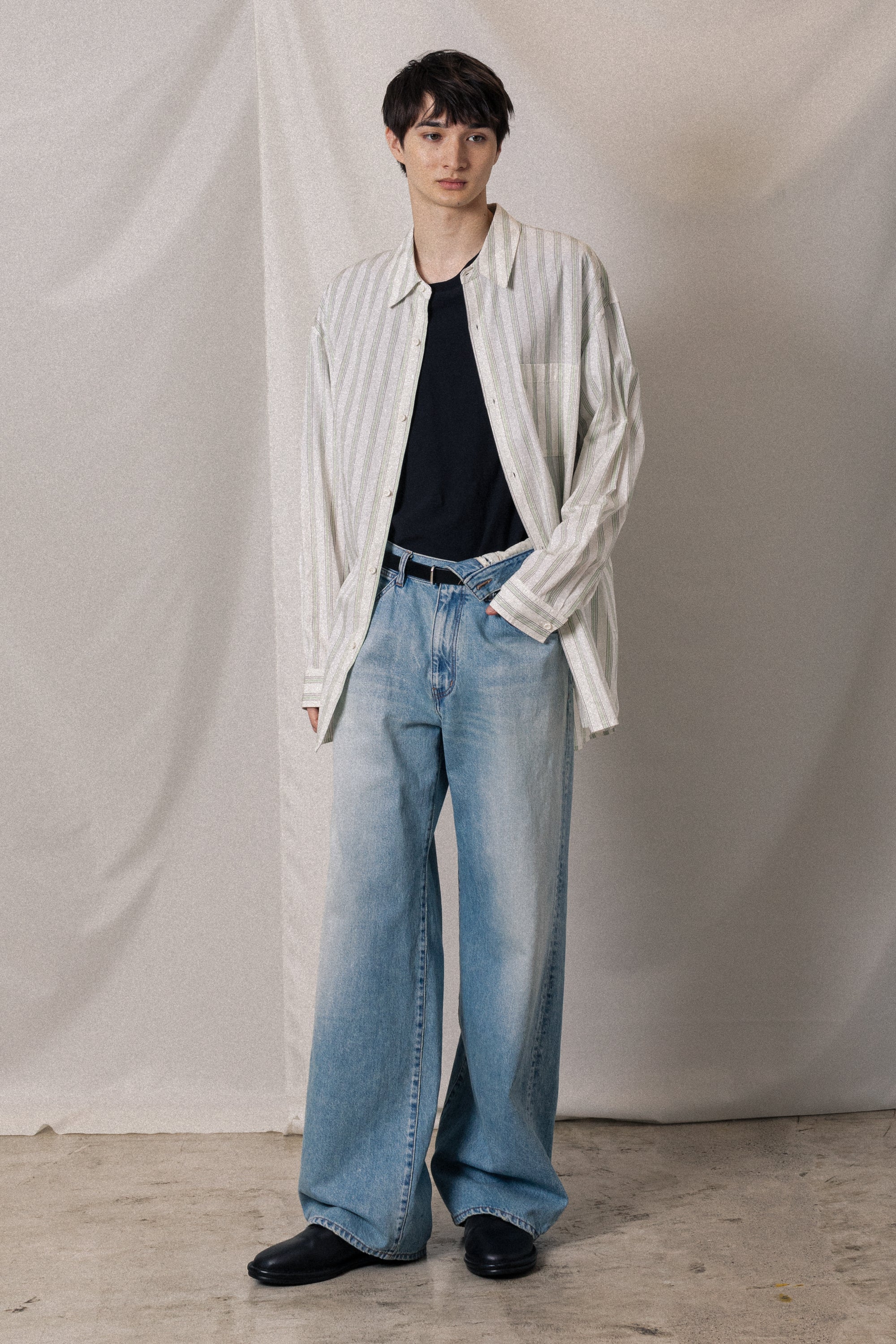 AS52-017 キュプラ/コットンストライプツイル L/Sシャツ