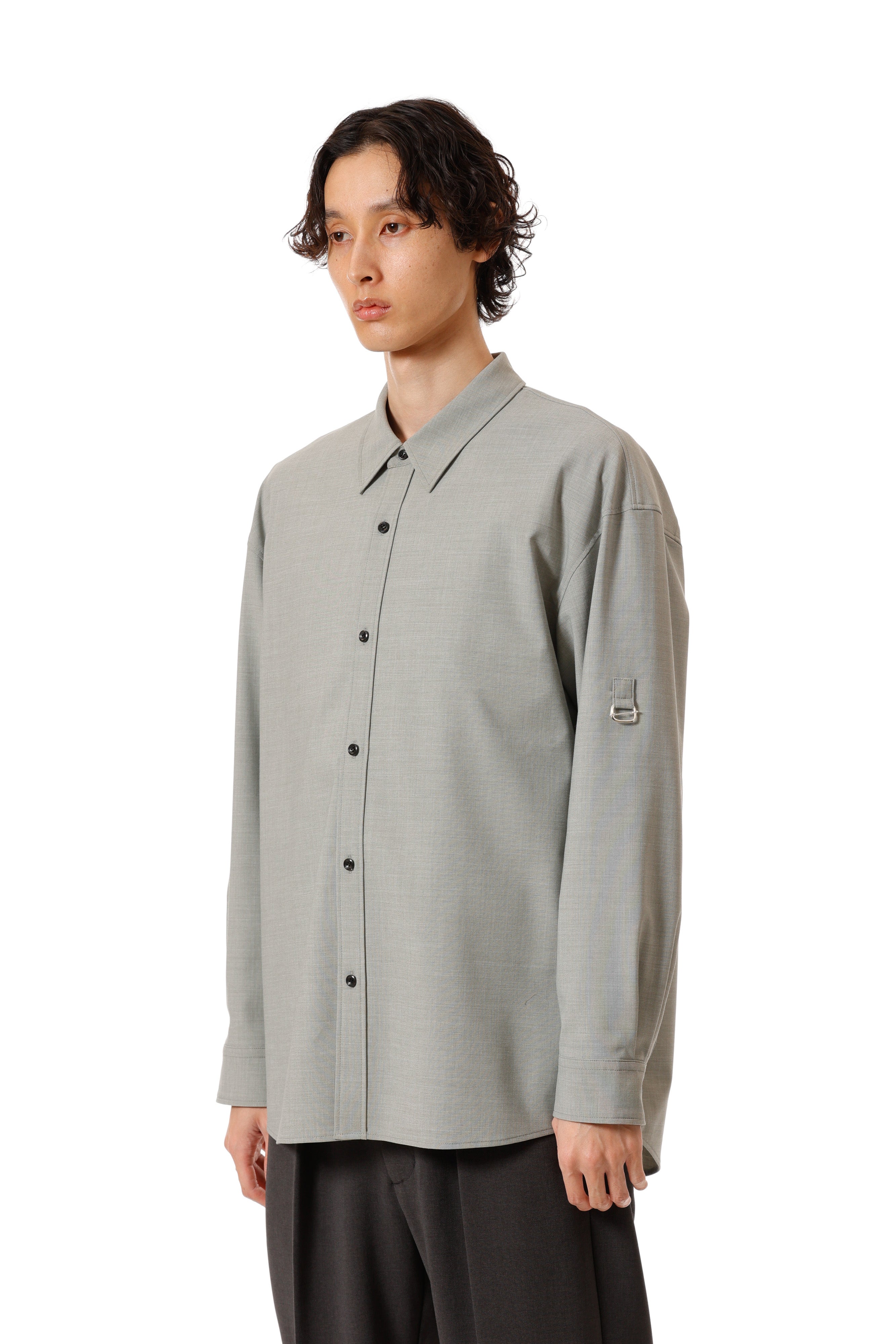 AS52-055 ポリエステル/レーヨンストレッチトロピカル ストラップスリーブ L/Sシャツ