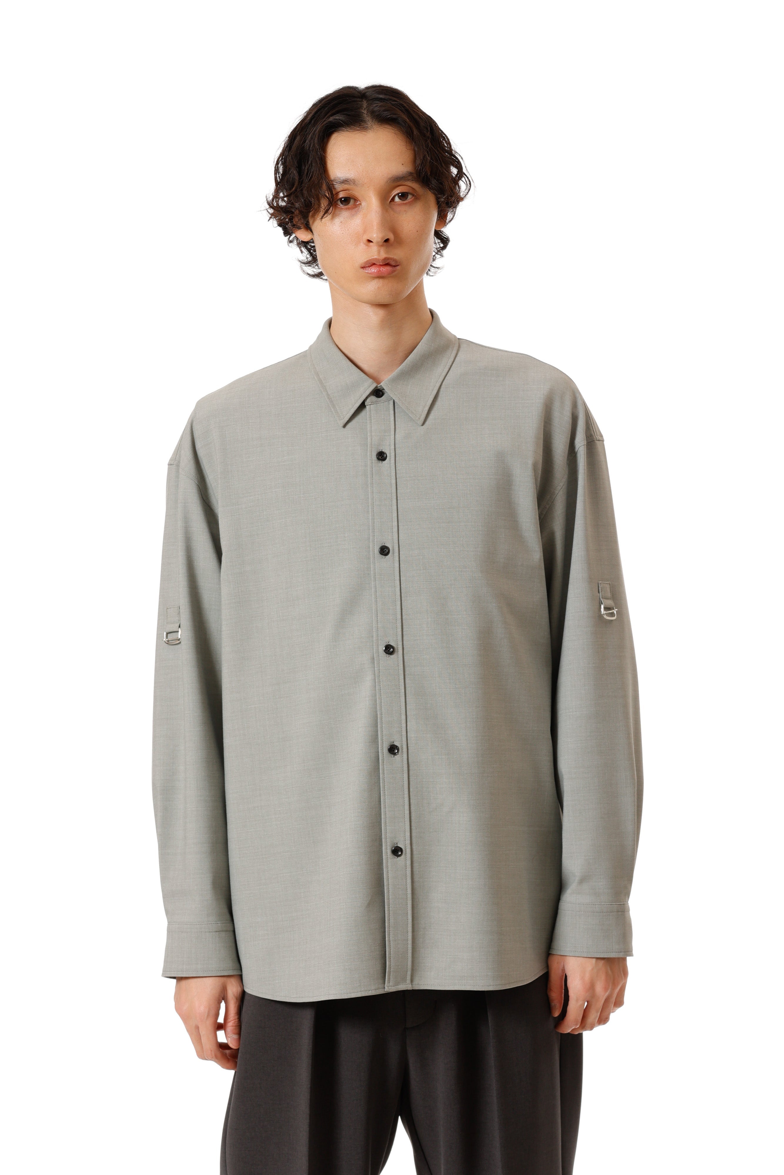 AS52-055 ポリエステル/レーヨンストレッチトロピカル ストラップスリーブ L/Sシャツ