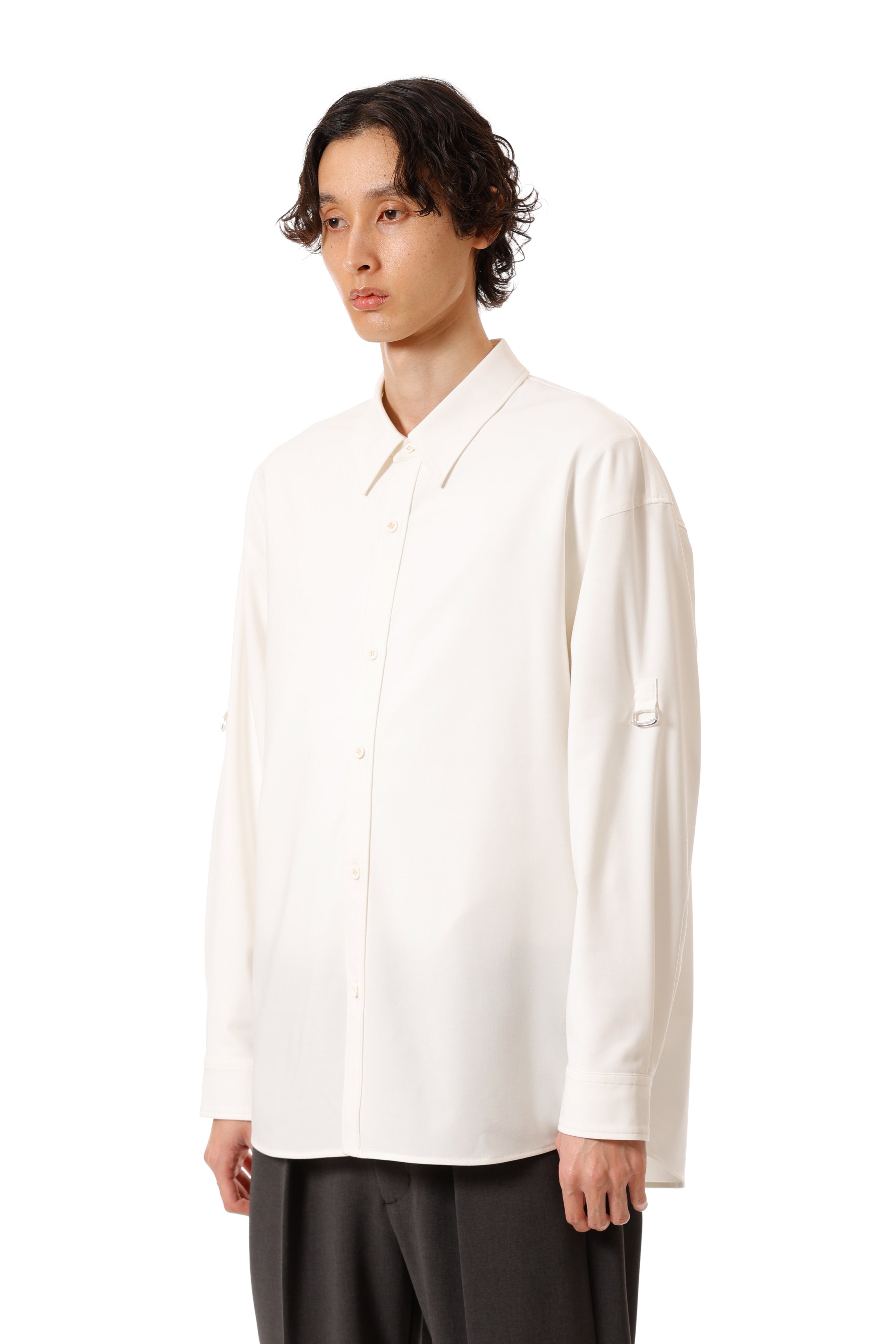 AS52-055 ポリエステル/レーヨンストレッチトロピカル ストラップスリーブ L/Sシャツ